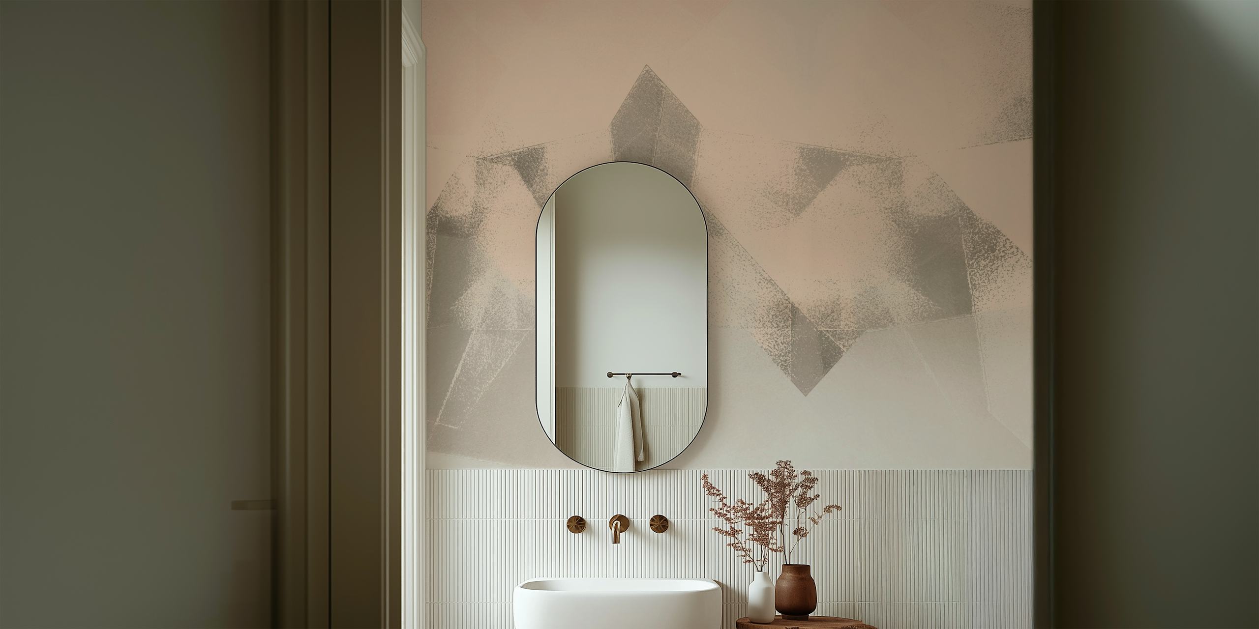 Soft Neutral Geometric tapet i ett rum