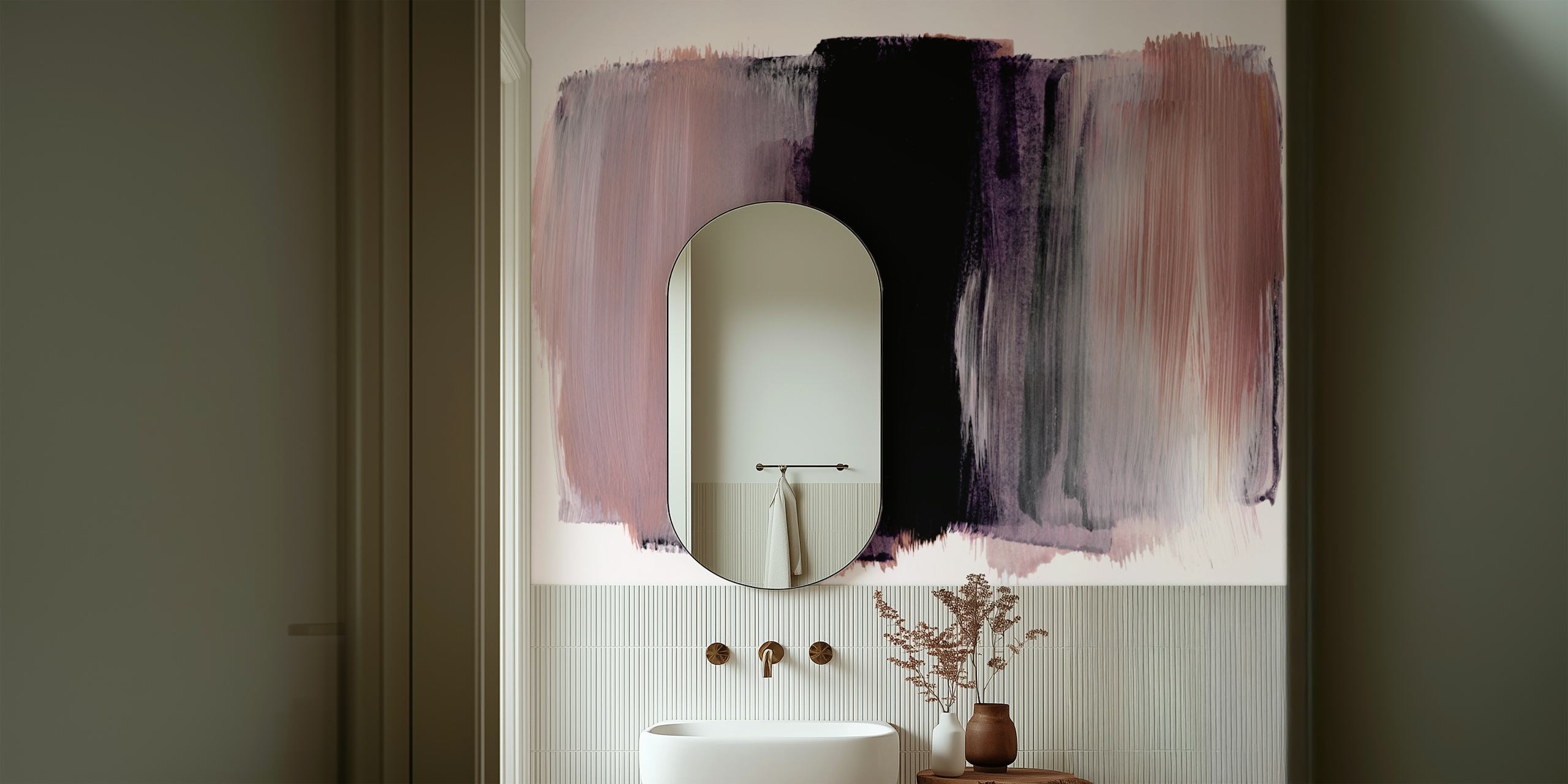 Blush Brush Strokes wallpaper displayed in a room