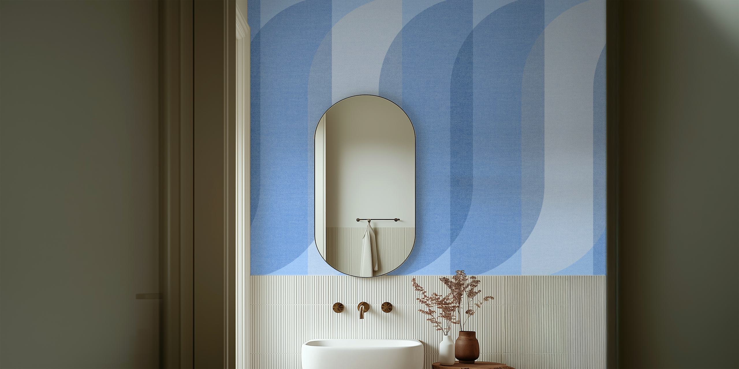 Calm Indigo Vintage Shapes wallpaper in a room