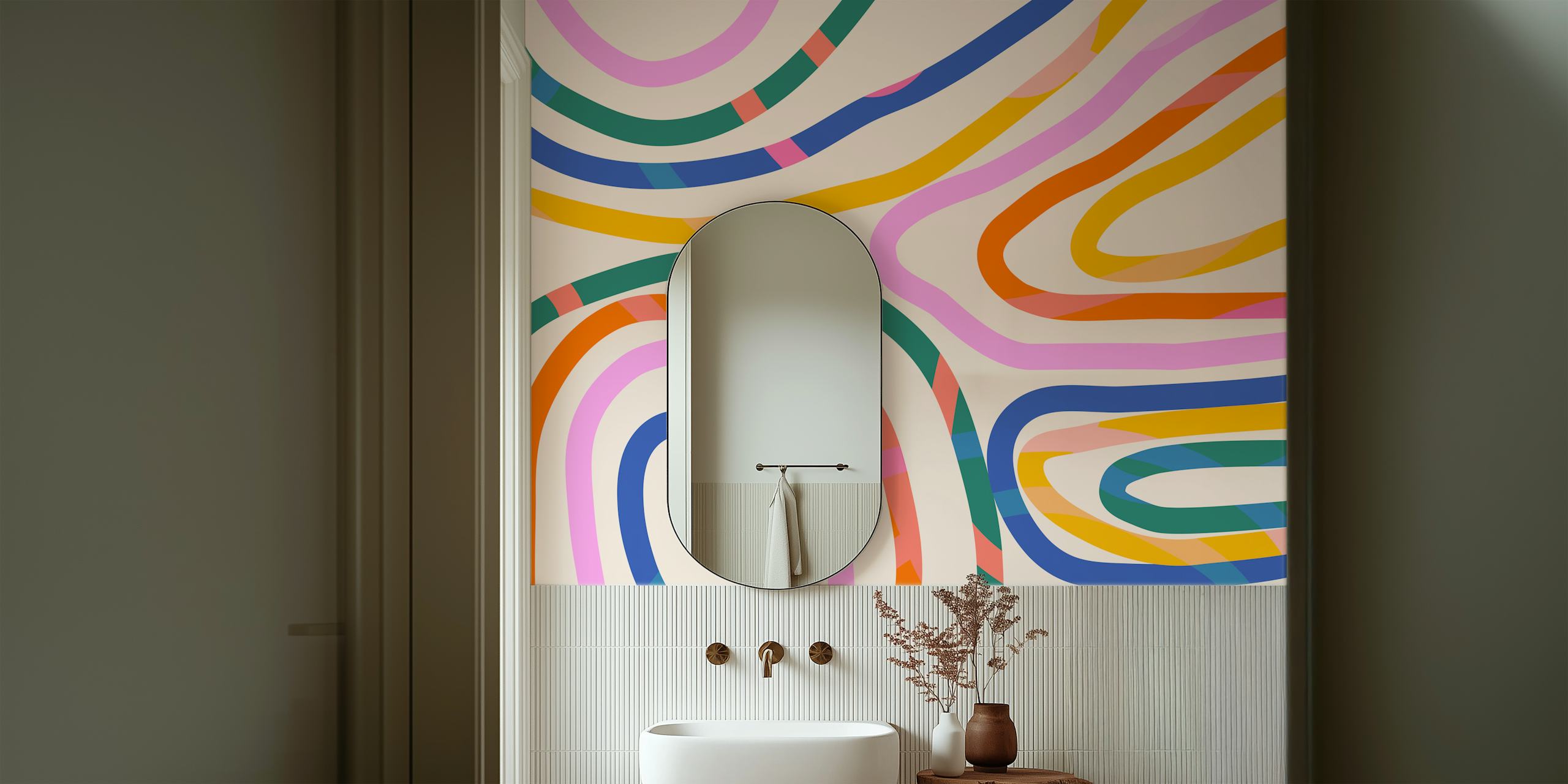 Playful Retro Abstract Rainbow Lines papel pintado
