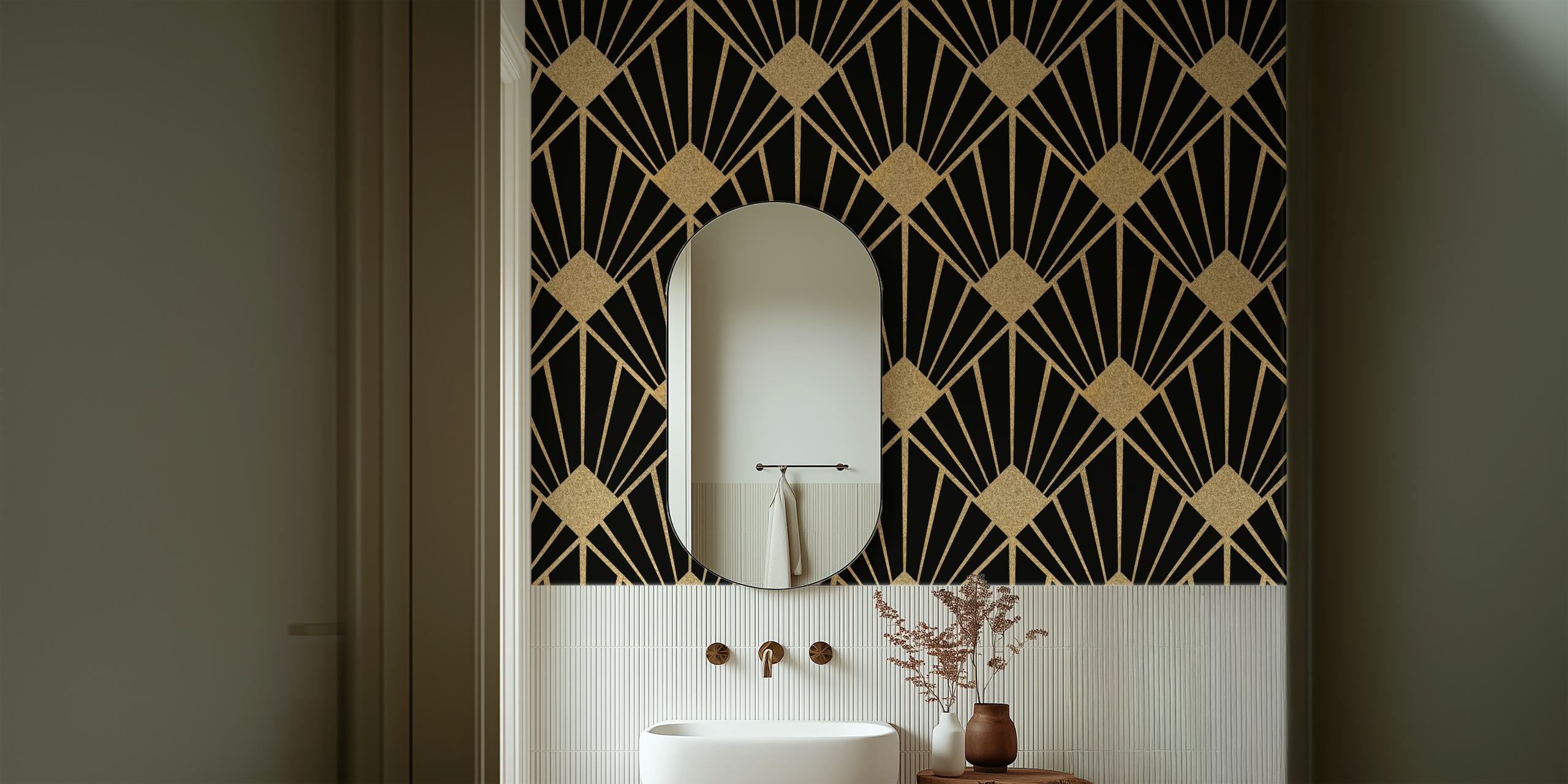 Luxusní Tapeta Art Deco - Gold design na Black backdrop