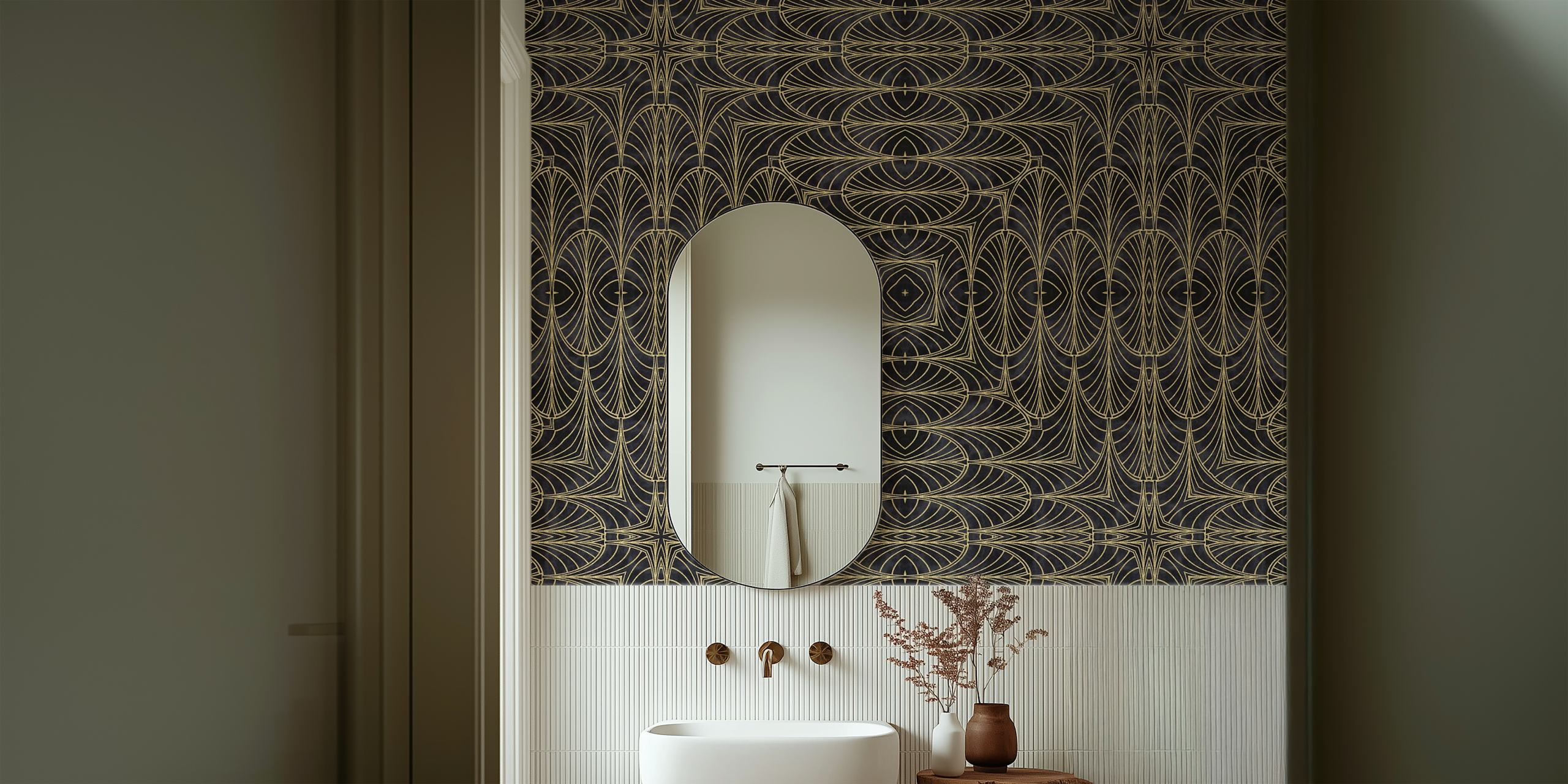 Art Deco Design Gold Black 2 Fototapete mit geometrischen Goldmustern auf schwarzem Hintergrund