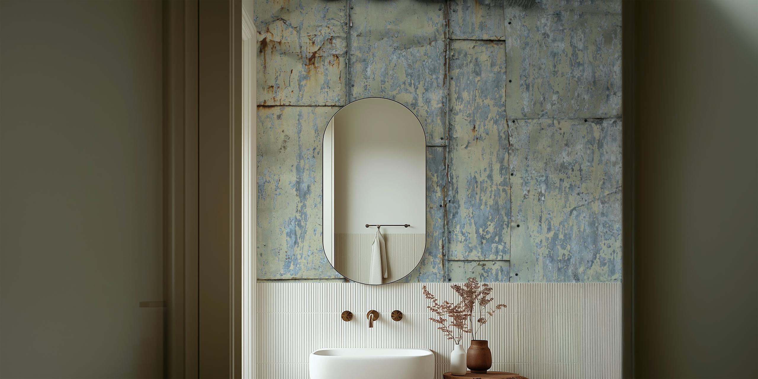 Papel de parede Distressed Tin Wall em um quarto