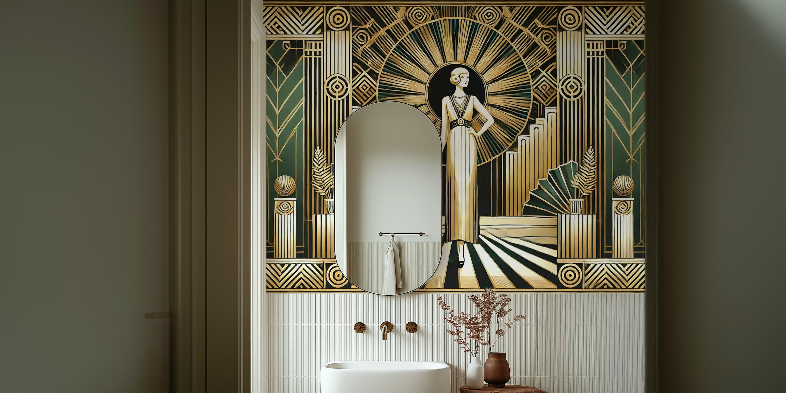 Art Deco-Tapete mit goldenem Design
