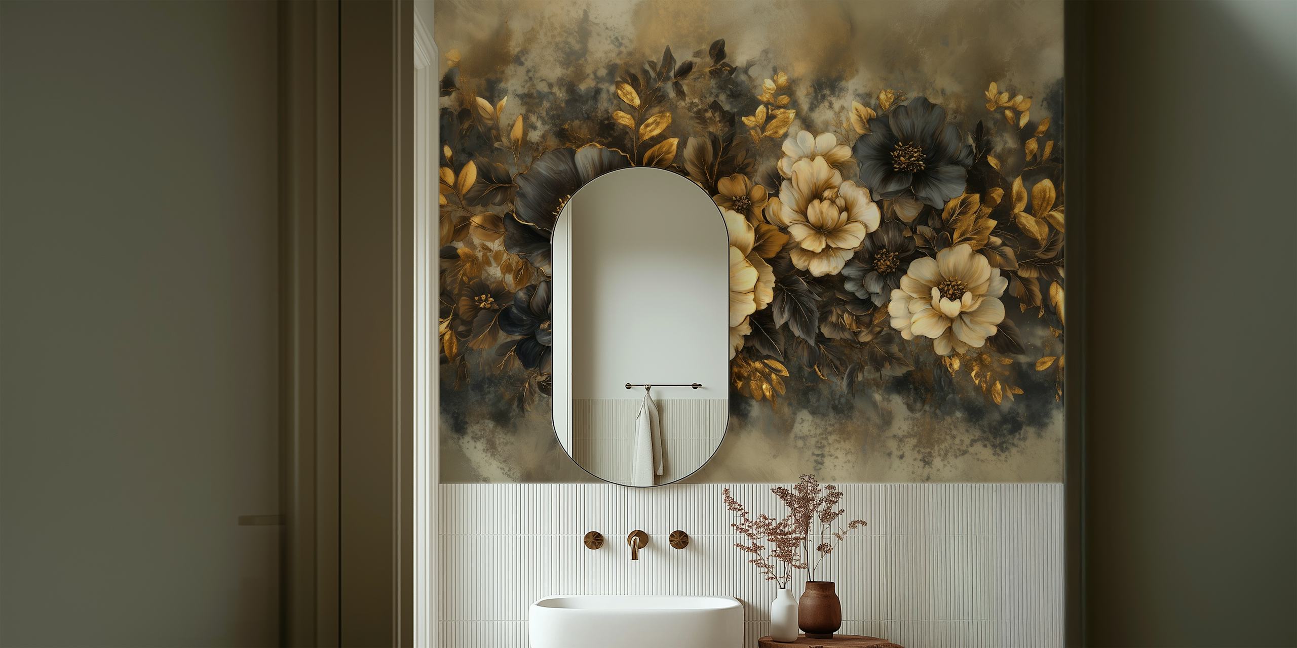 Chic Golden Botany wallpaper design in a room