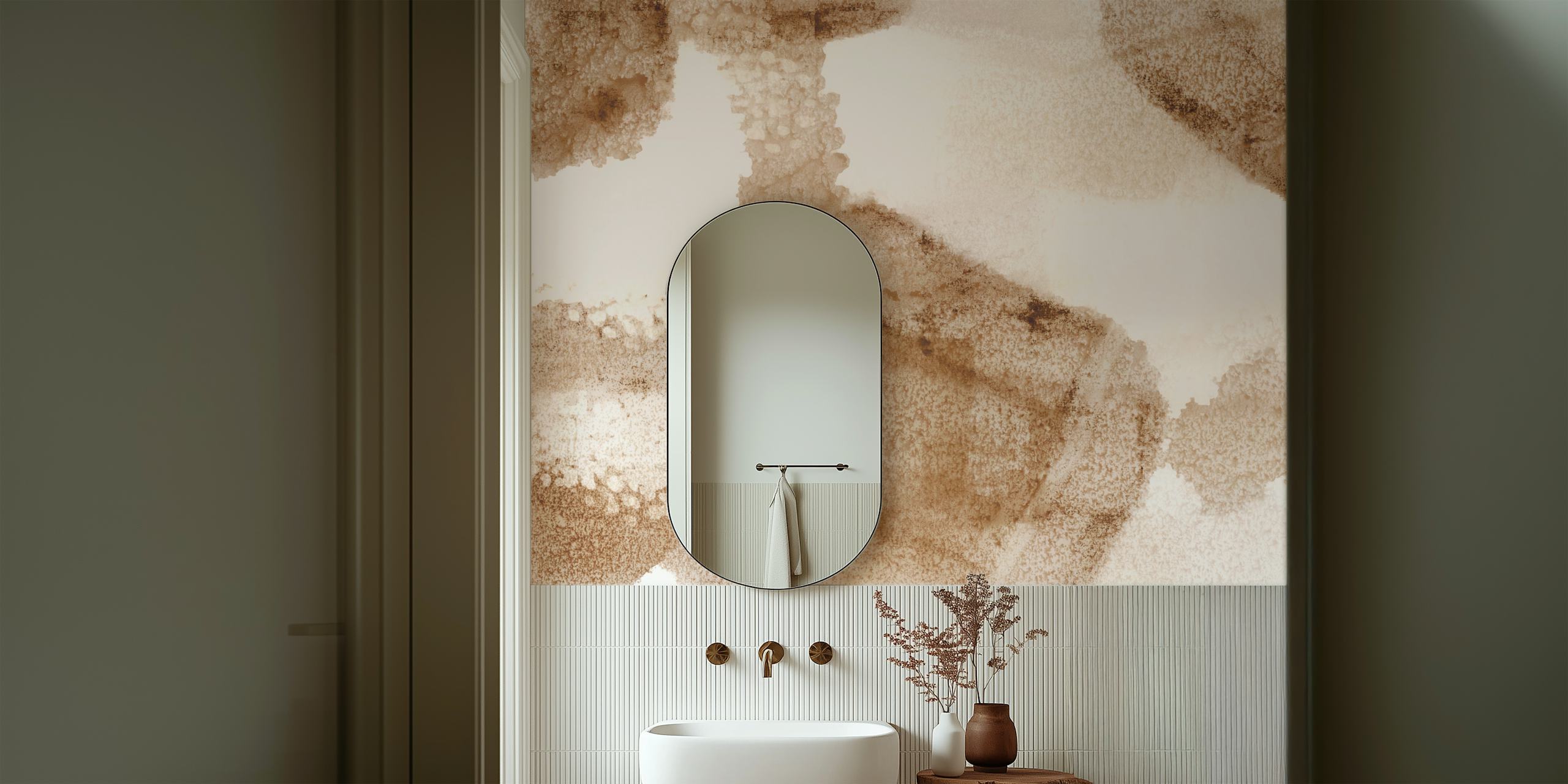 Papel de parede Taupe Abstract Art em um quarto