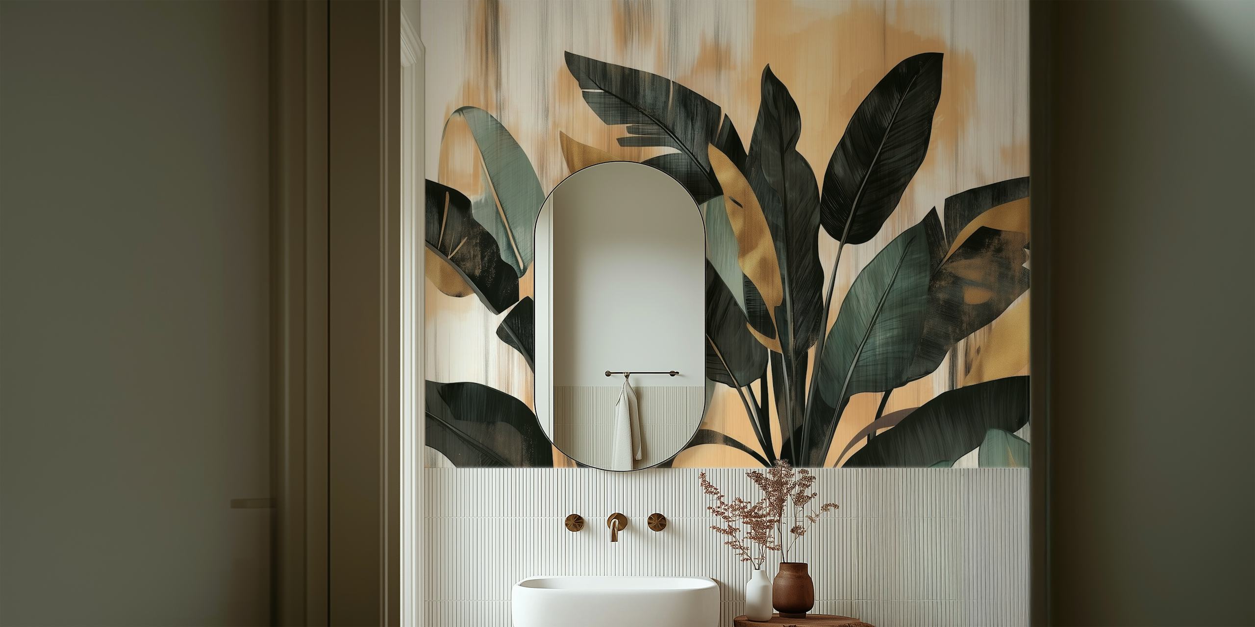 Elegant leaf wallpaper in a room