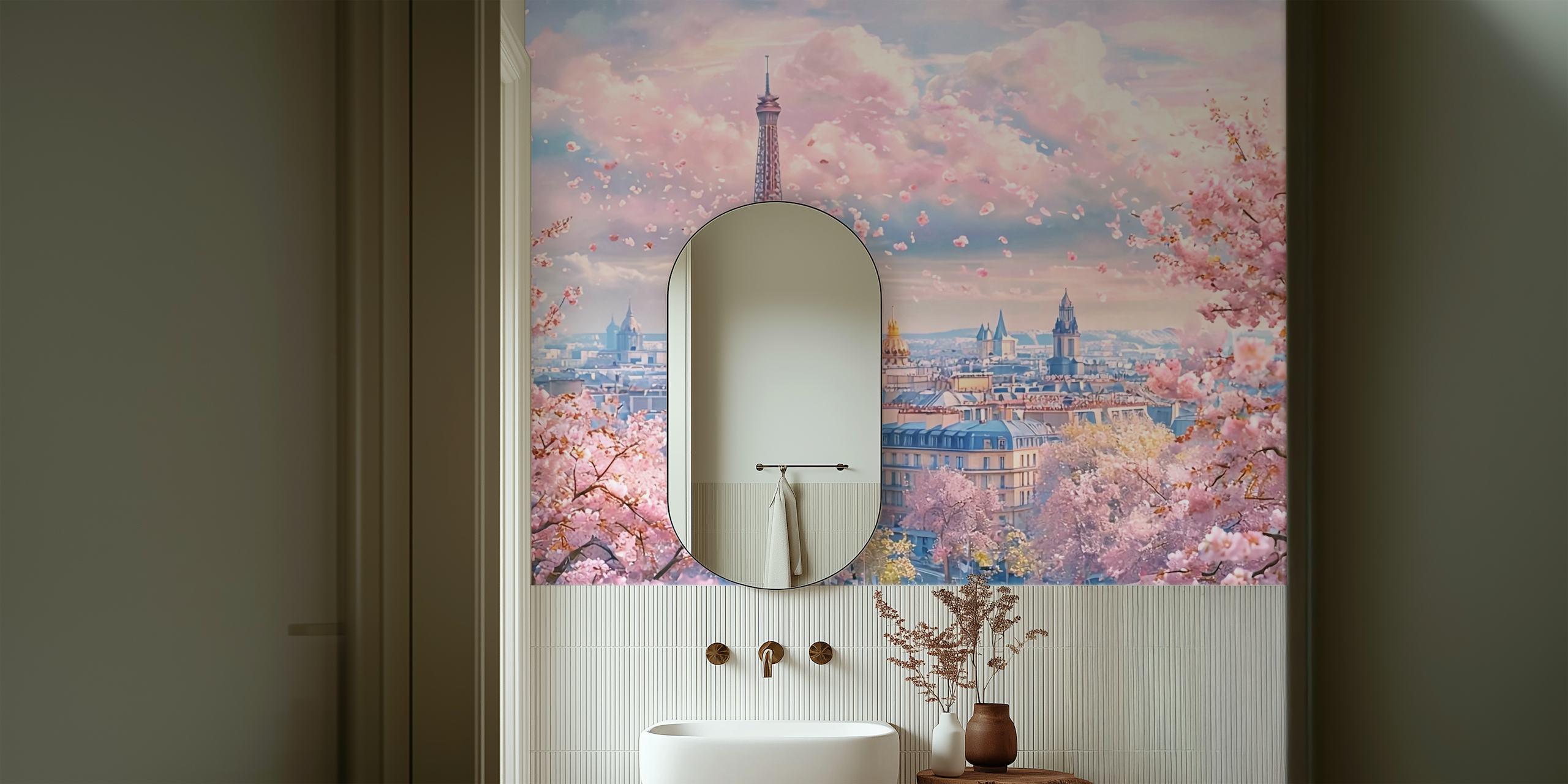 Carta da parati Spring Blossom con skyline di Parigi