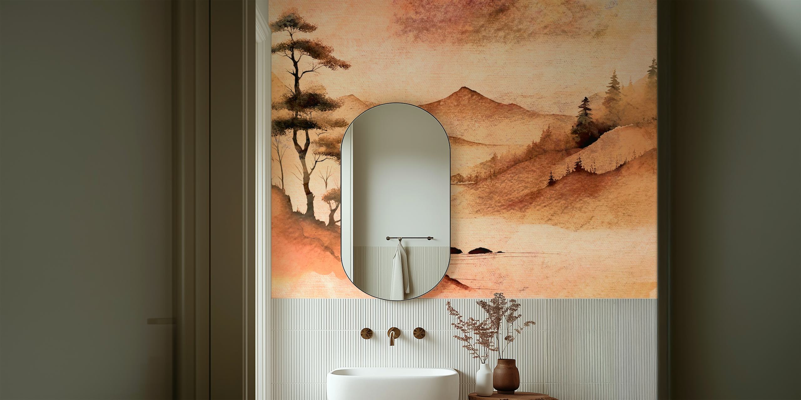 Papier peint Japandi Mountain Vista dans une pièce