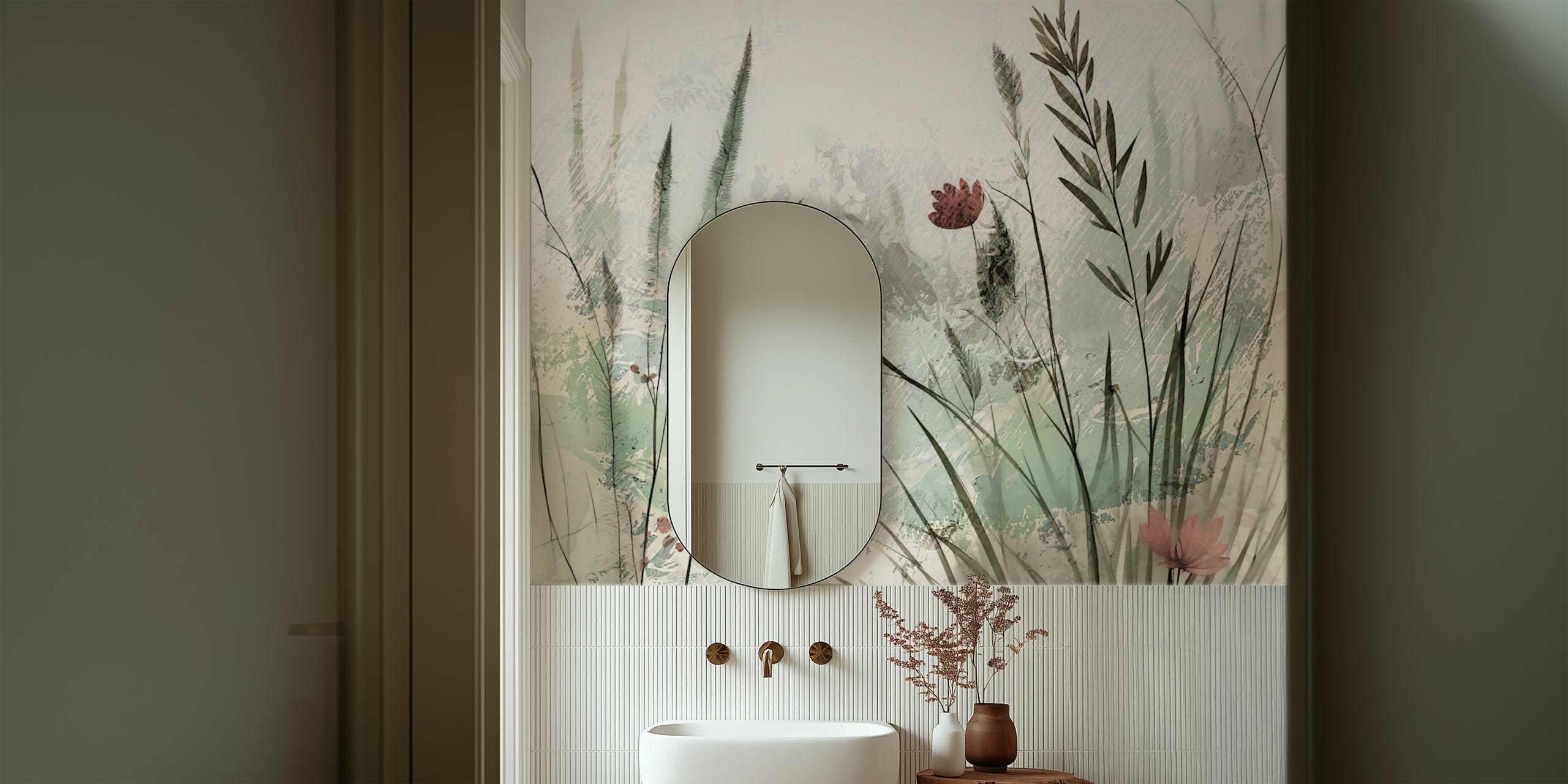 Botanical wallpaper design in a room