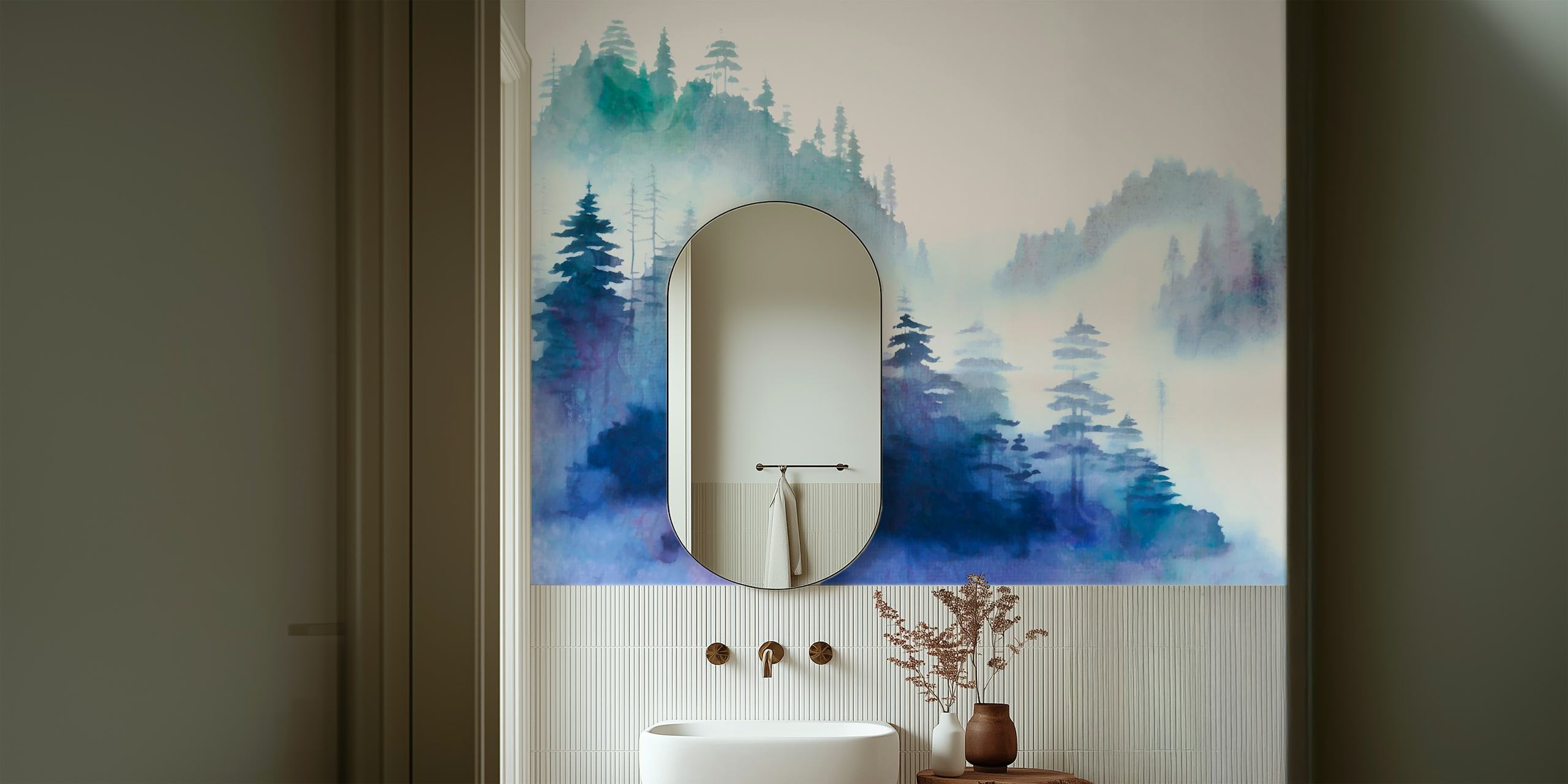 Ethereal Pine Mist behang in een kamer