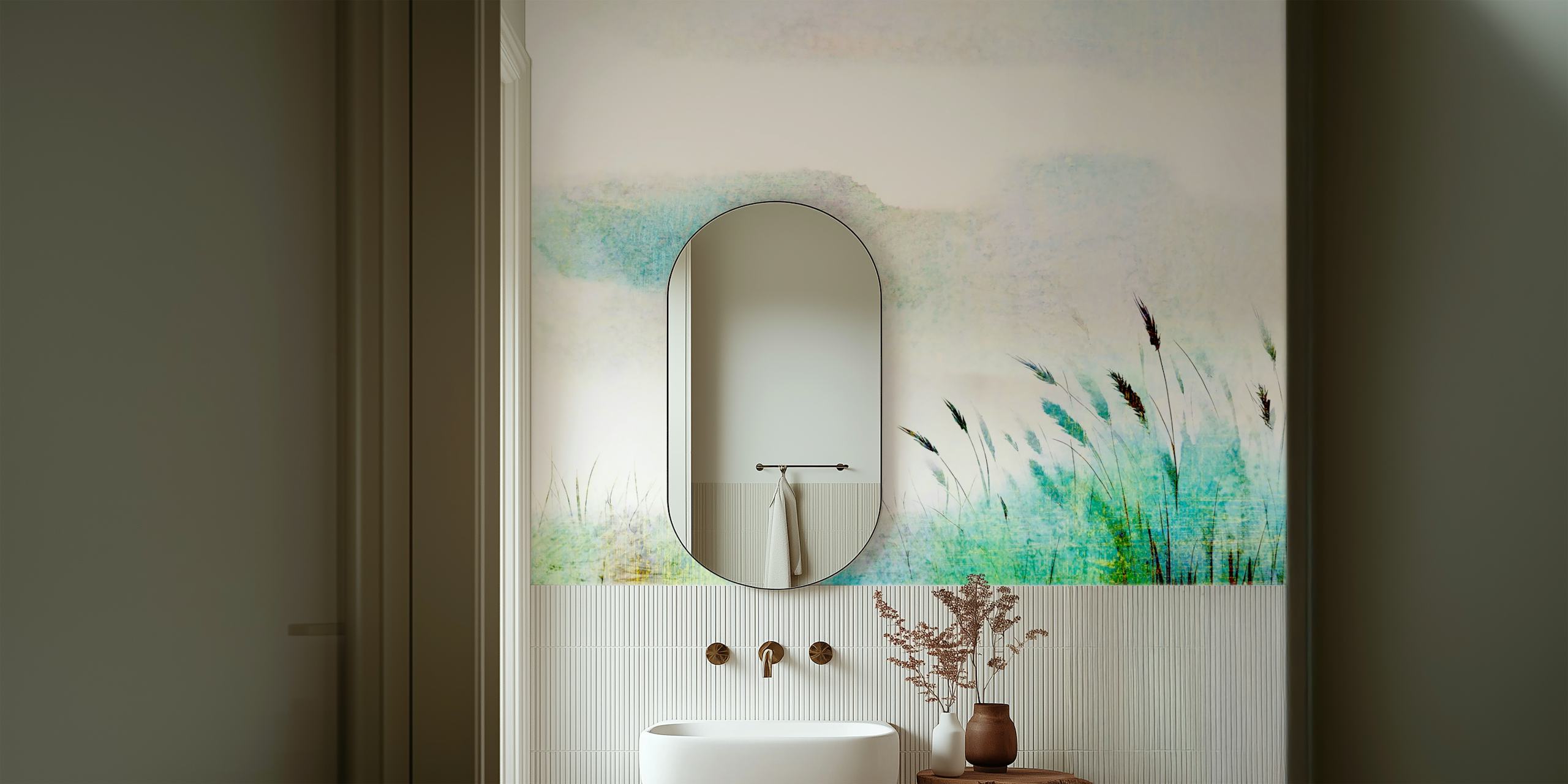 Ethereal Grassland Hues wallpaper in a room