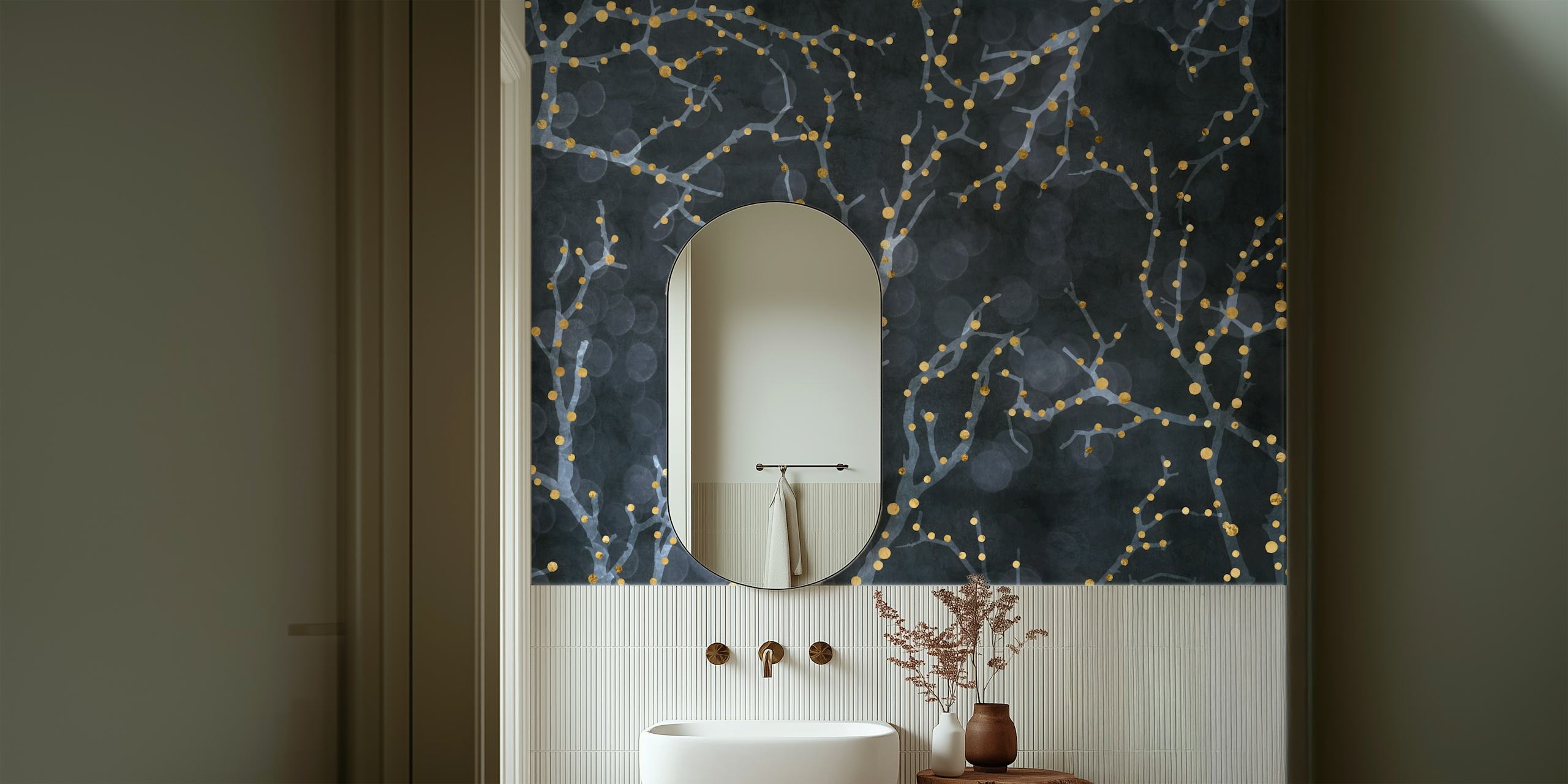 Branches with fairy lights wallpaper design