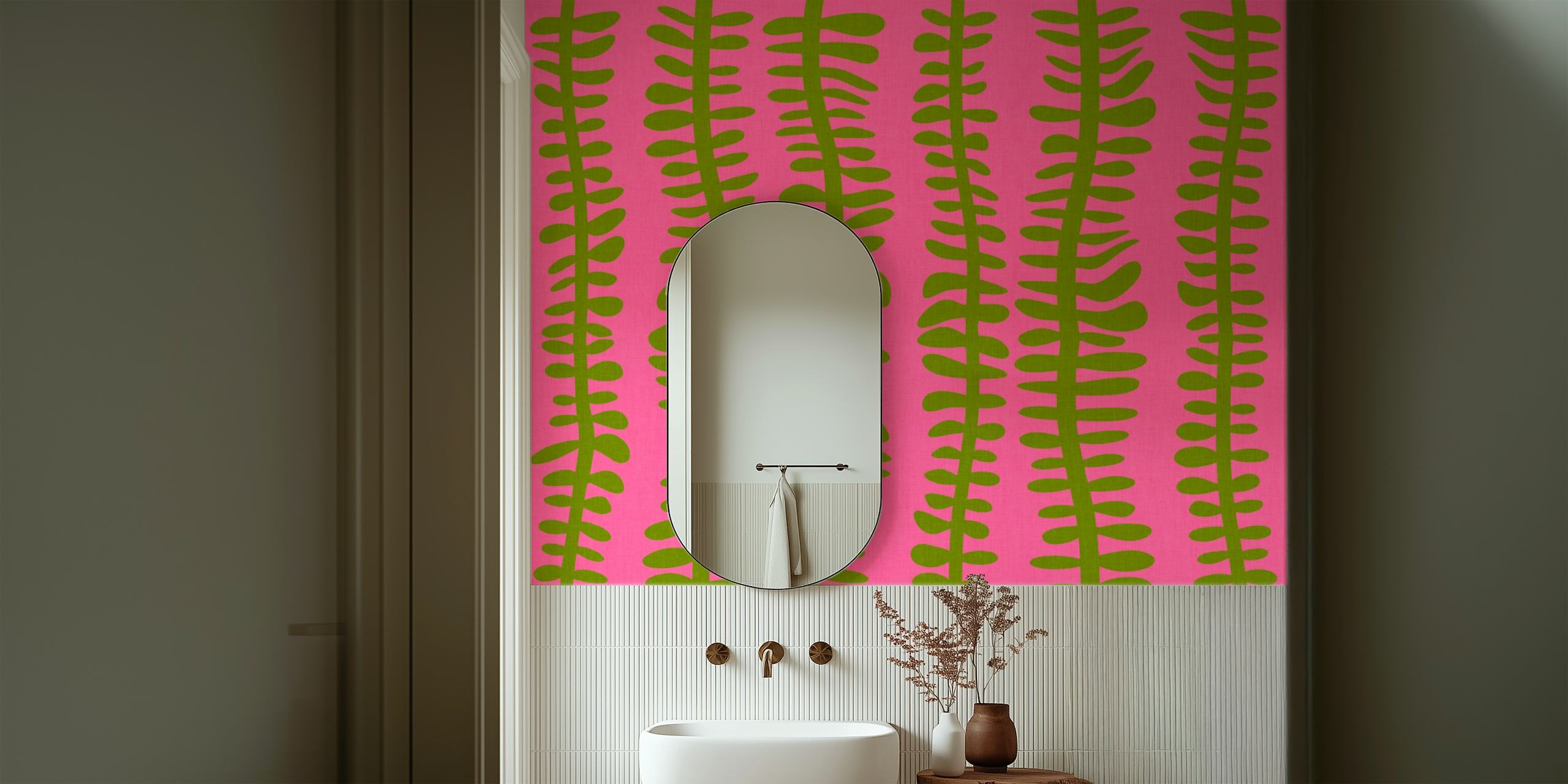 Organic leaves wallpaper on pink background