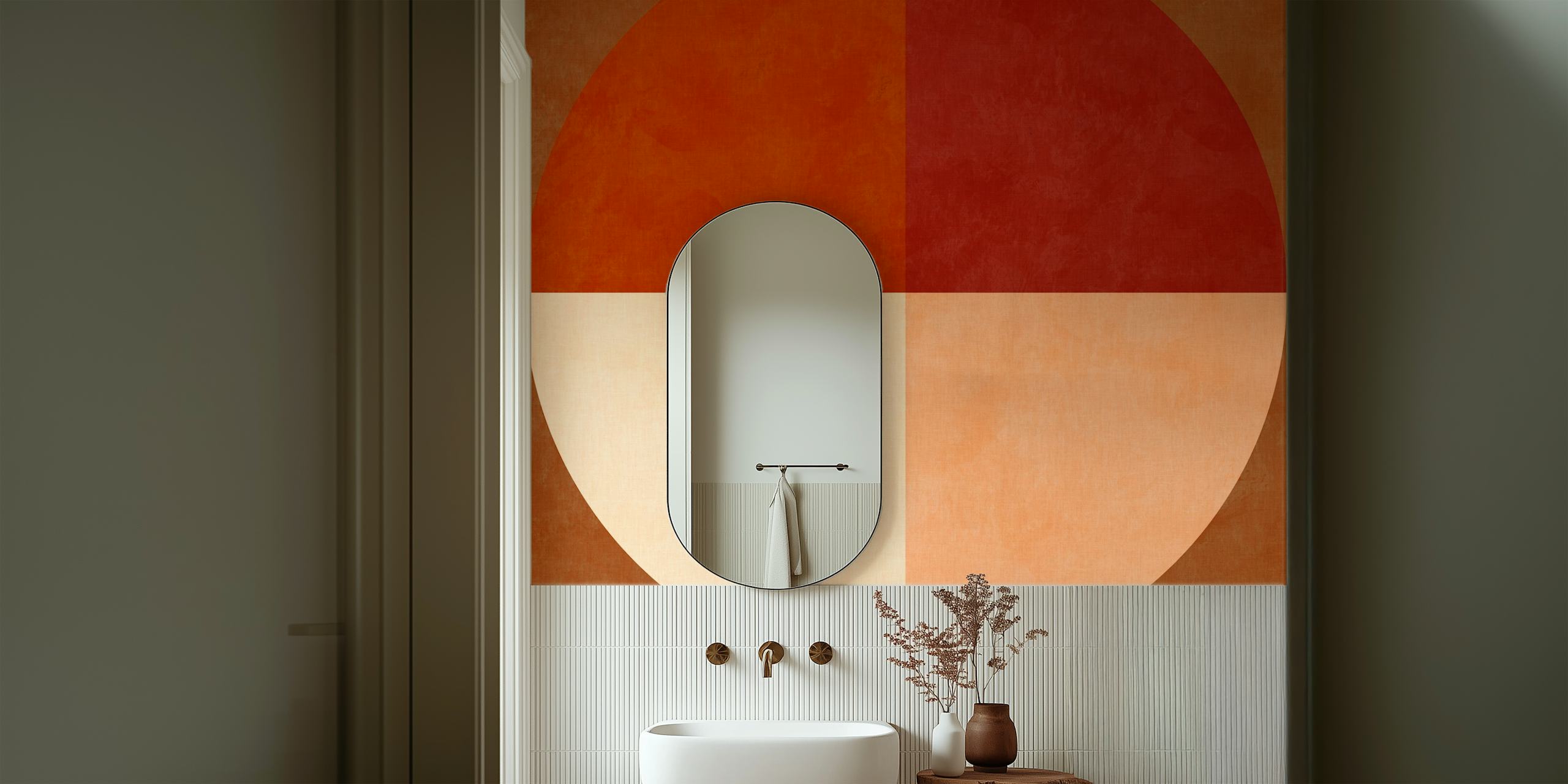 Geometric shapes in earthy colors like terracotta and beige wallpaper