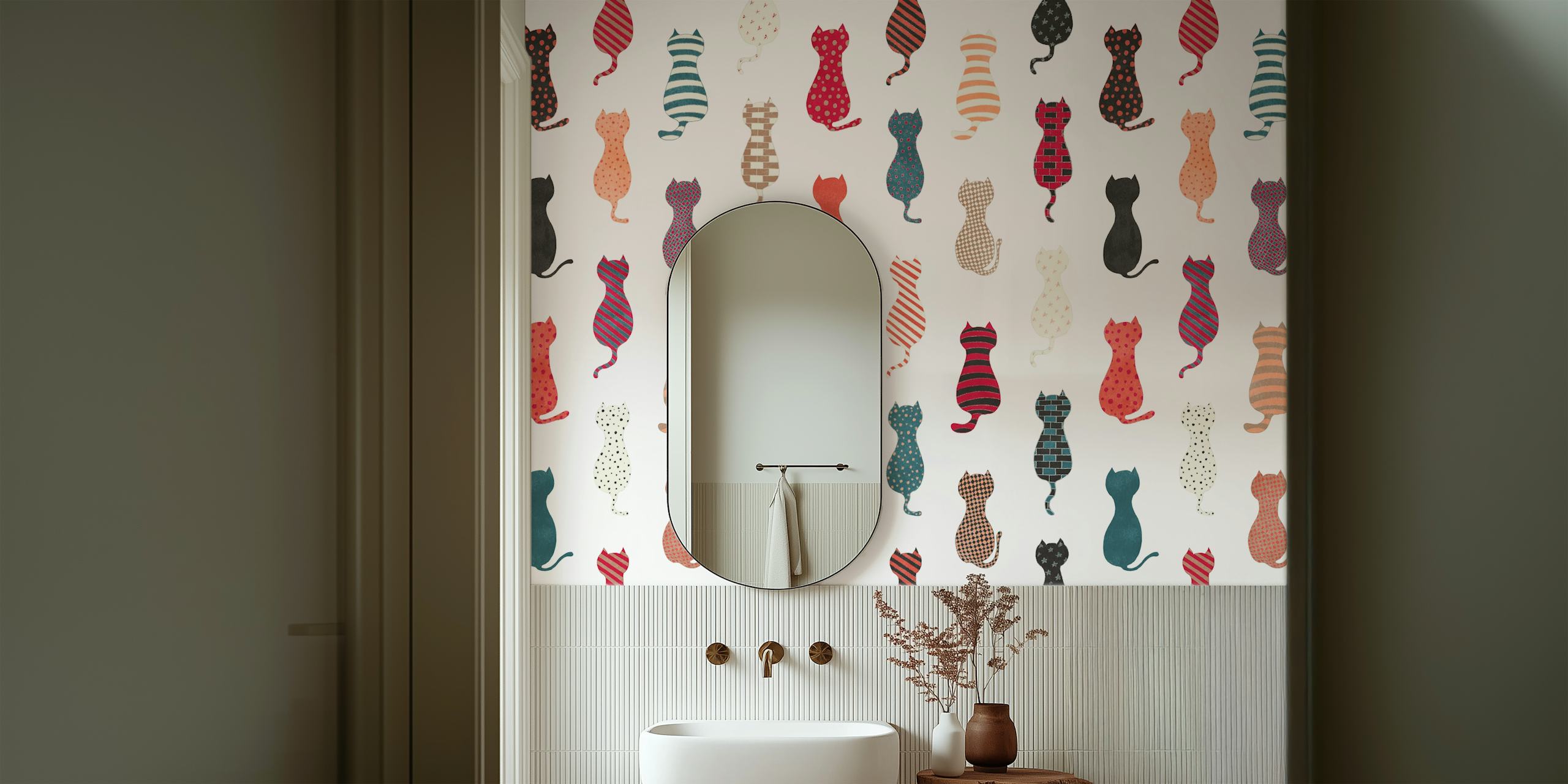 Colorful cat silhouettes wallpaper in a room