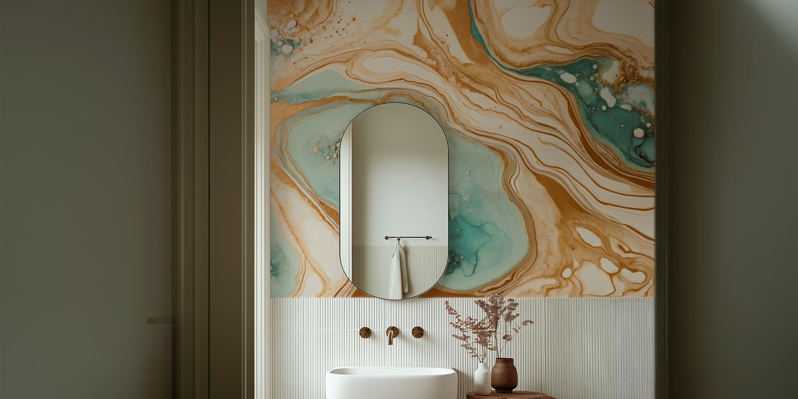 Teal marble luxury wallpaper in a room