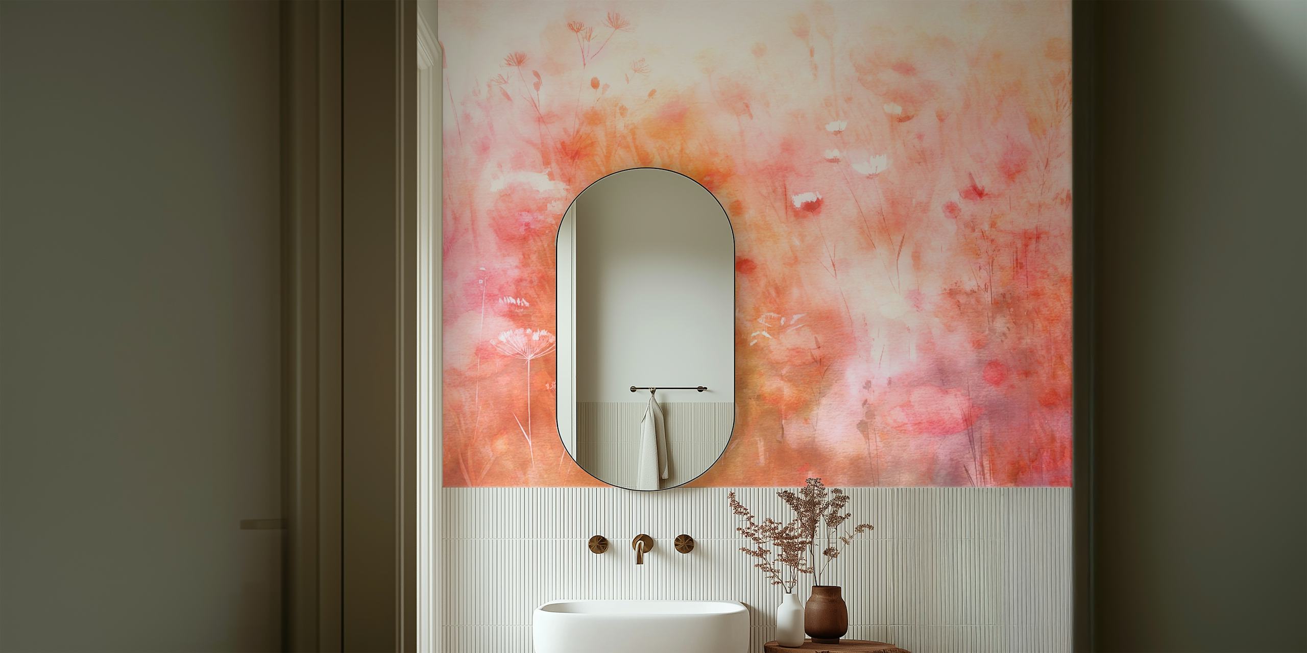 Bloemmotief behang Crimson Flora Dream in een kamer