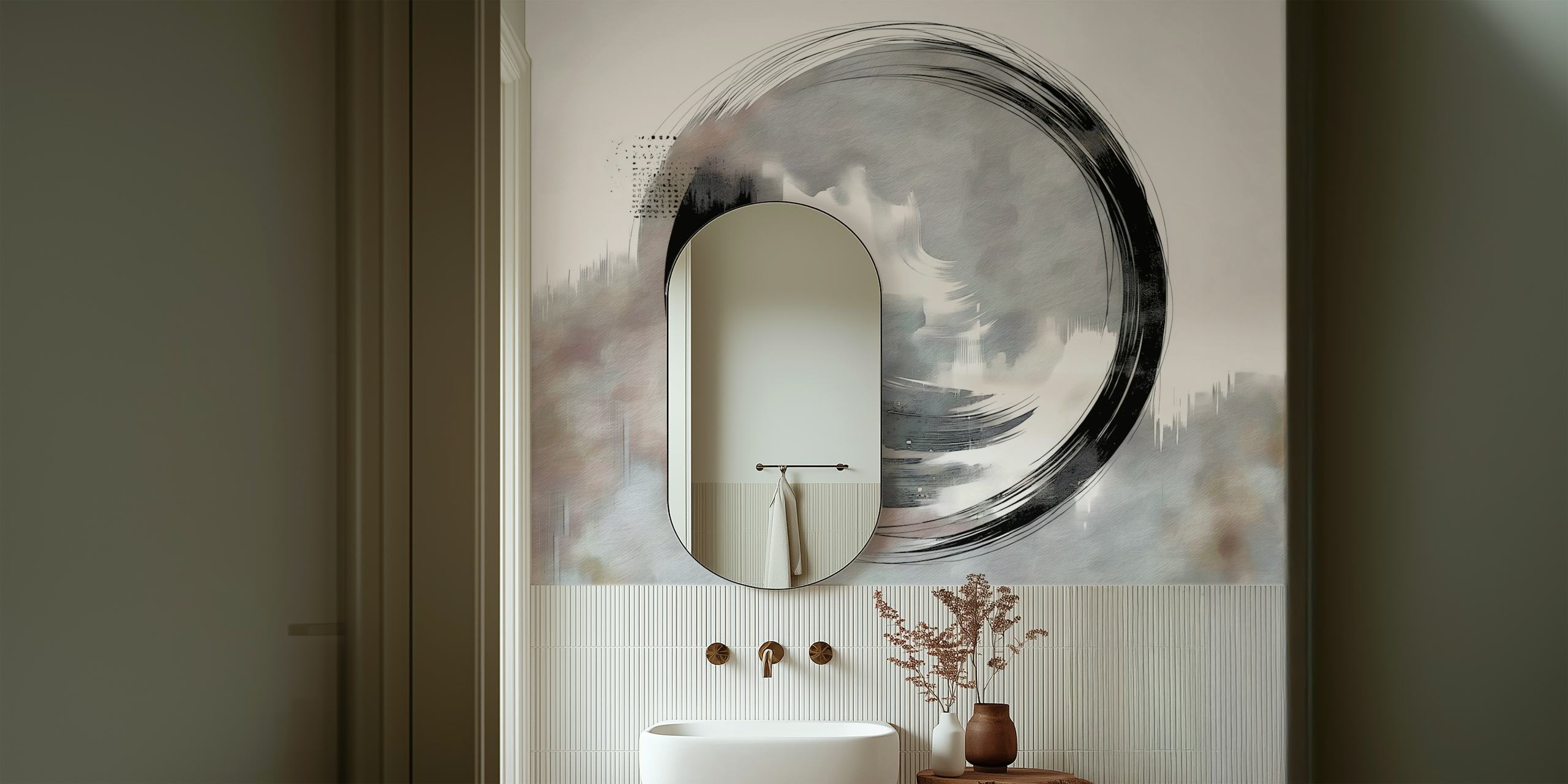 Wabi Sabi Enso Circle wallpaper in a room