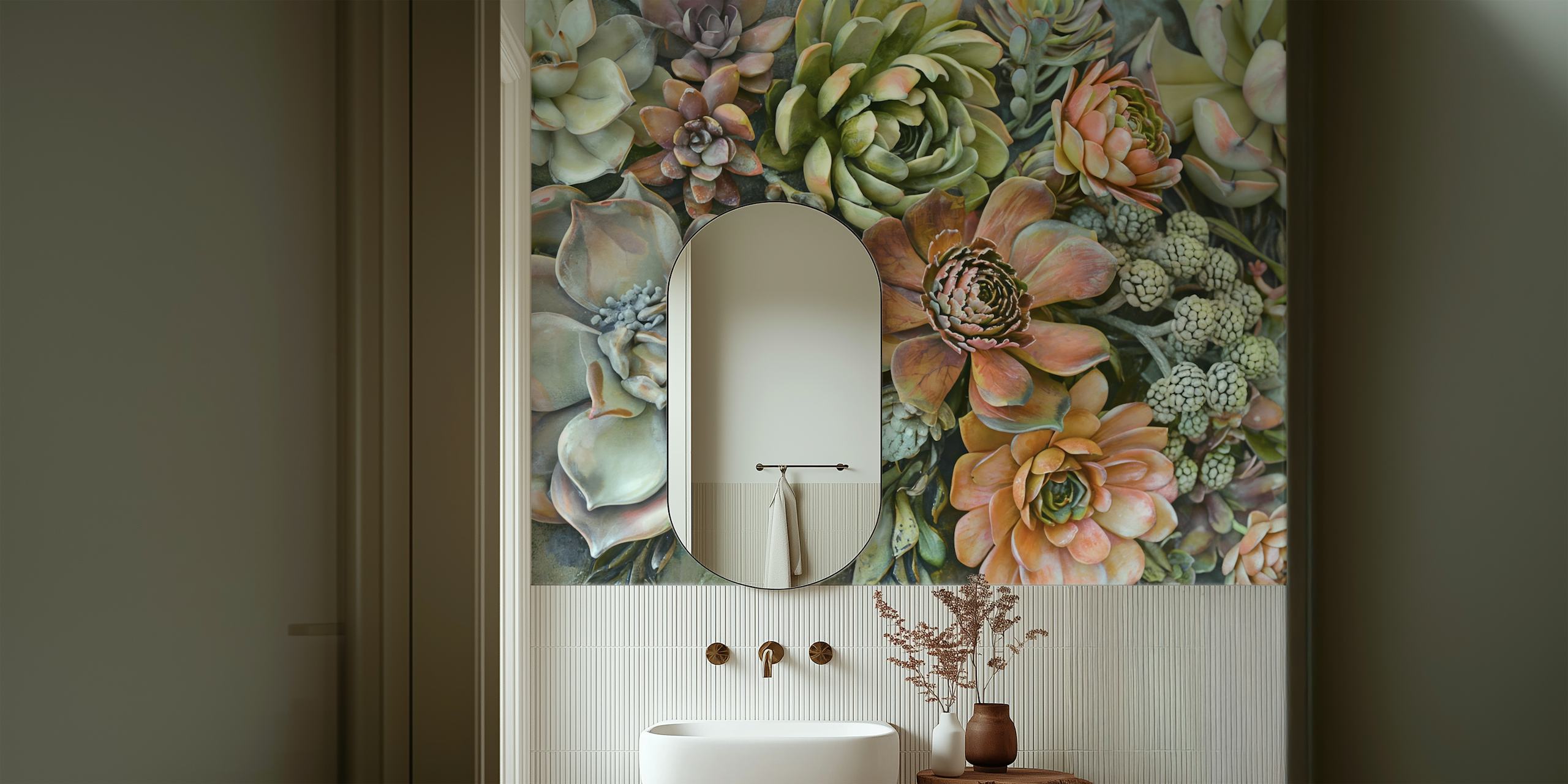 Botanical succulents vertical garden wallpaper