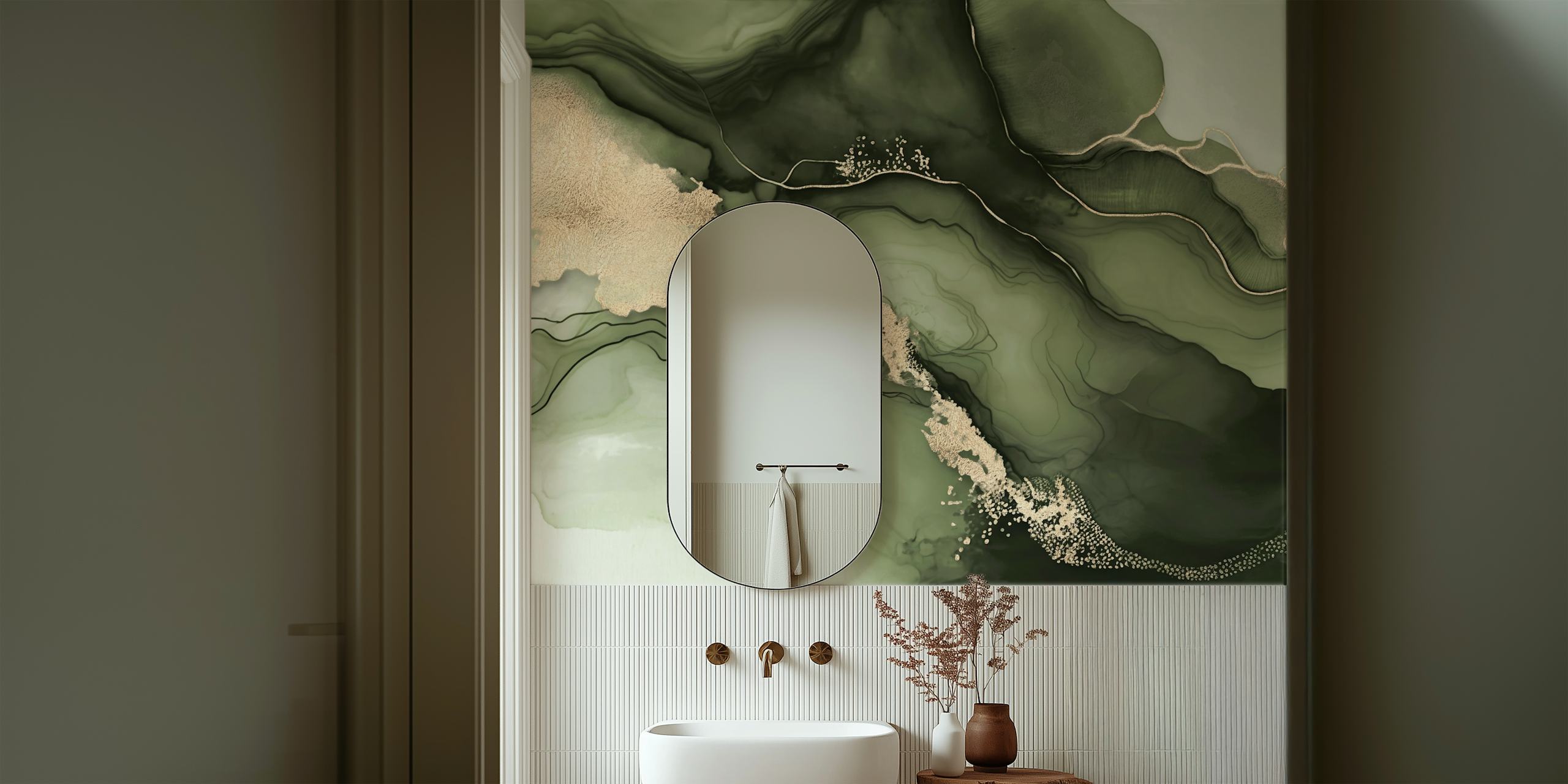 Mystic Green Marble Jade-tapet i ett rum