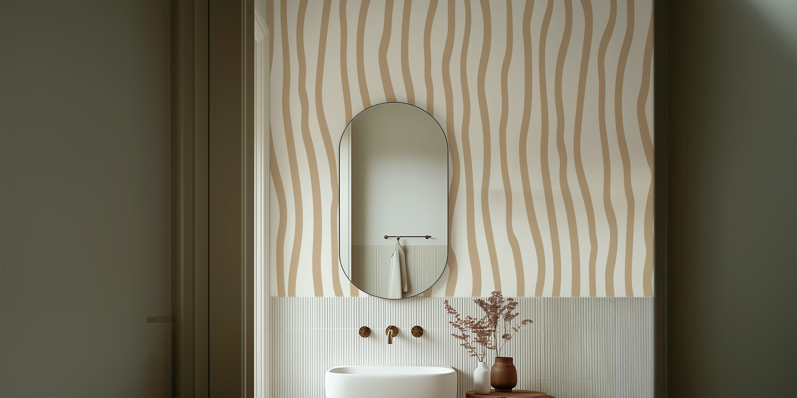 Ταπετσαρία Beige Wavy Serenity σε ένα δωμάτιο