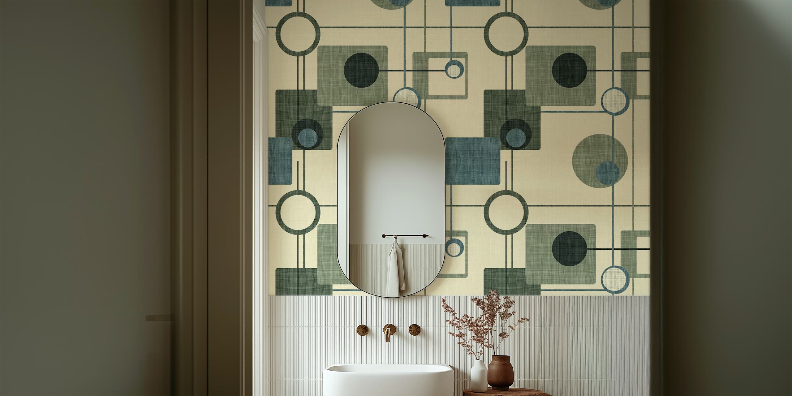 Mid-Century style motif wallpaper in a room