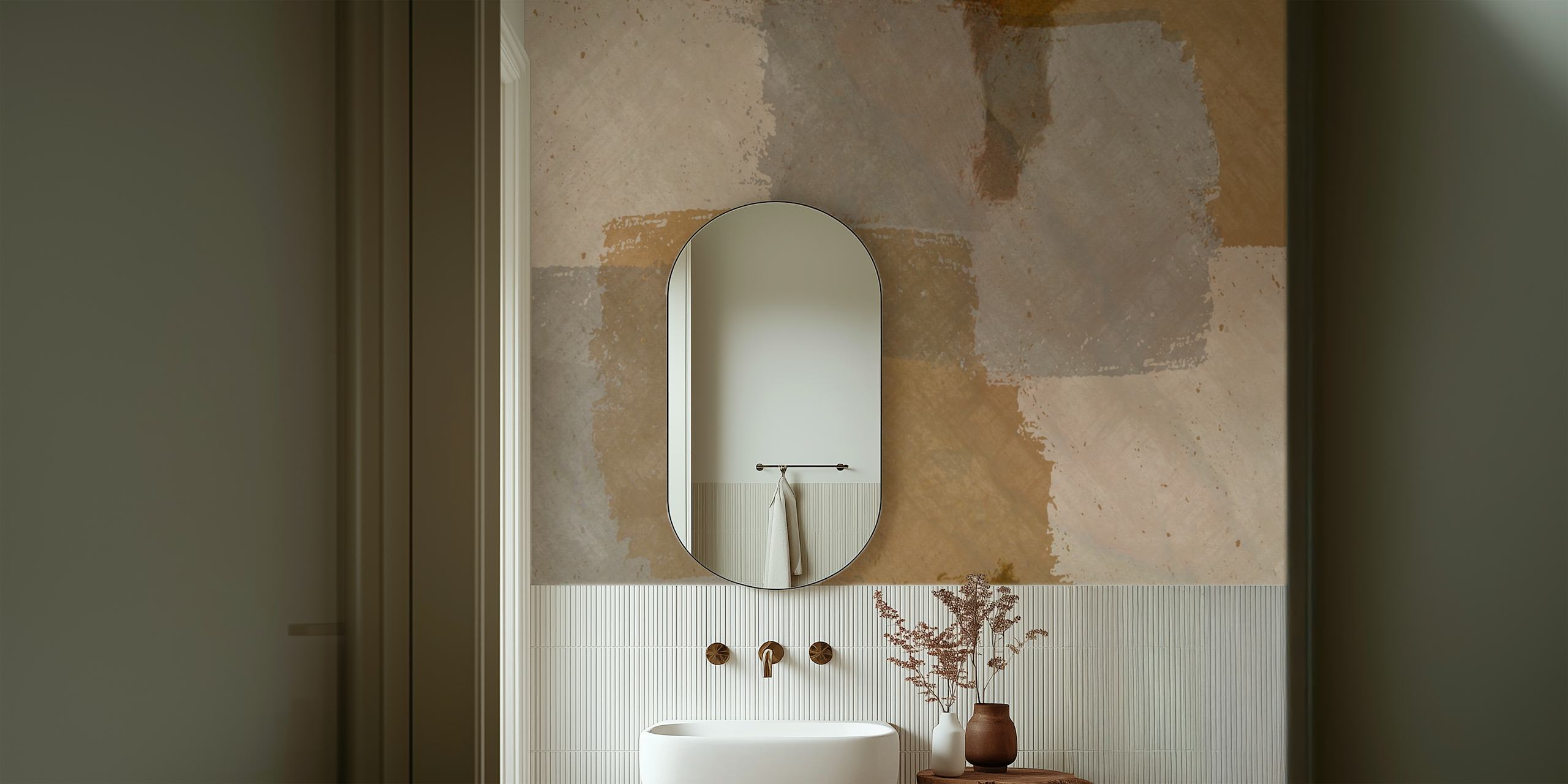 Geometric shapes in soft beige, grey, and taupe tones wallpaper