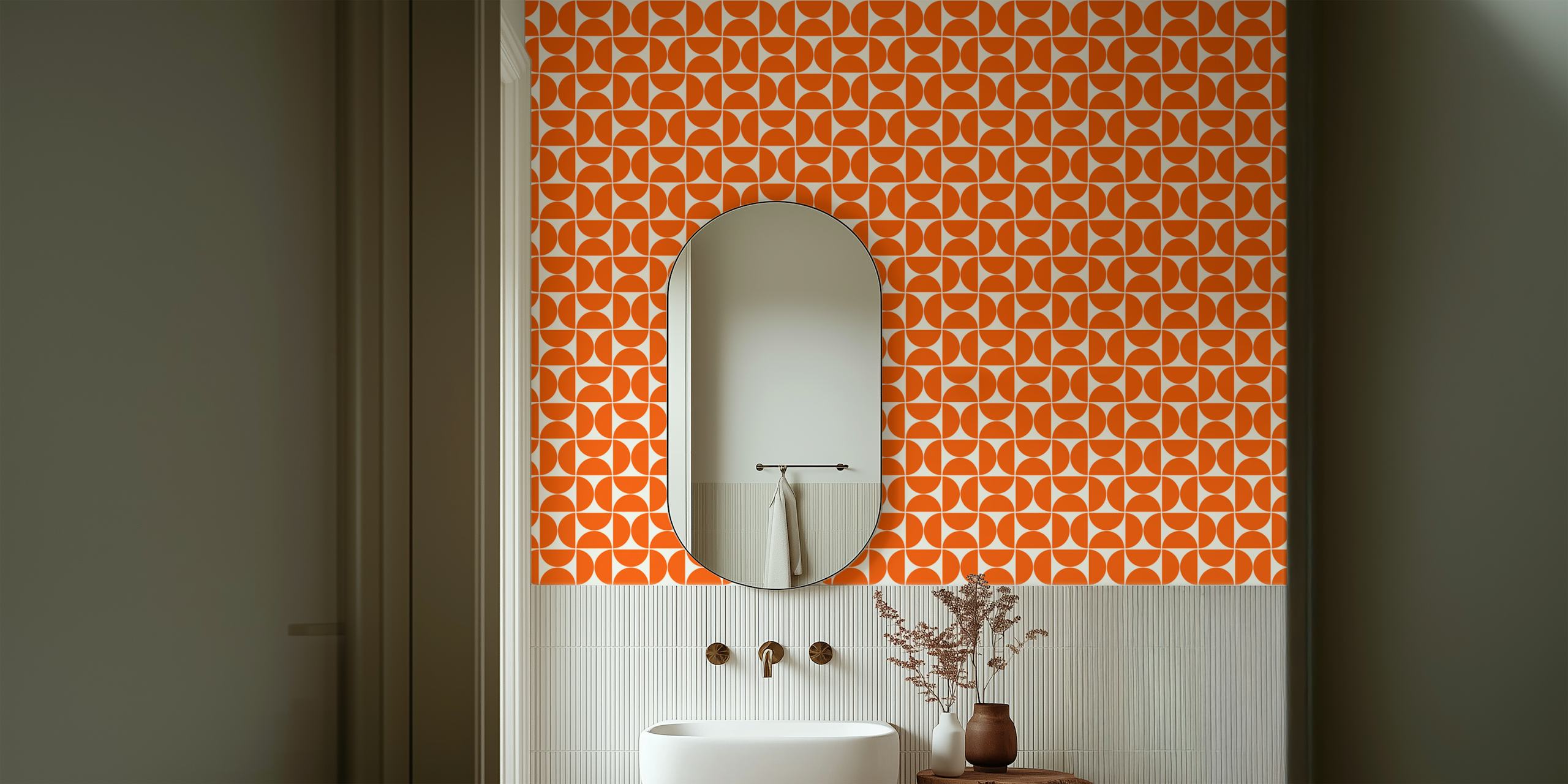 Geometric orange pattern on a white background wallpaper