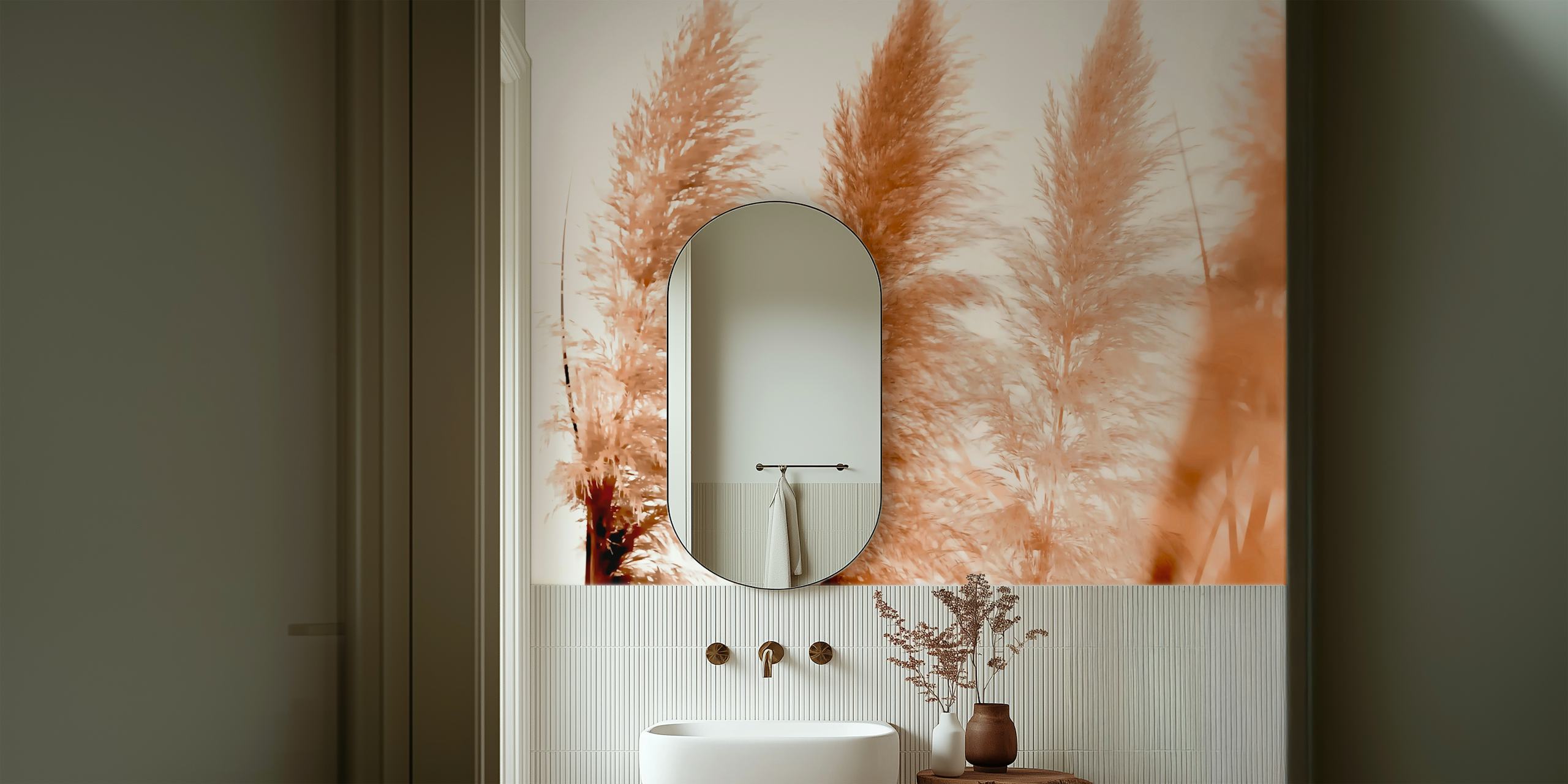 Pampas grass in warm tones wallpaper