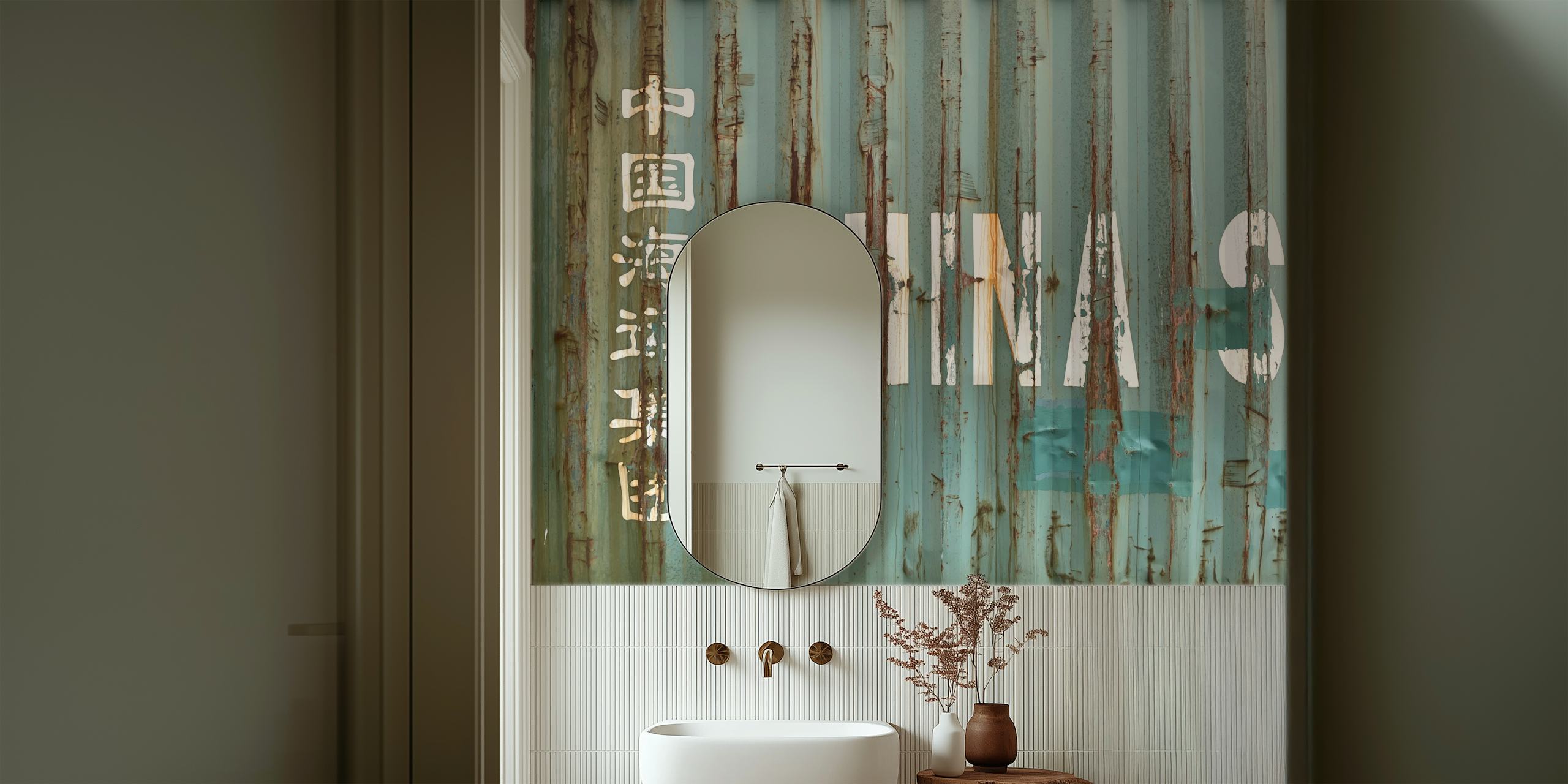 Grunge style China shipping container wallpaper