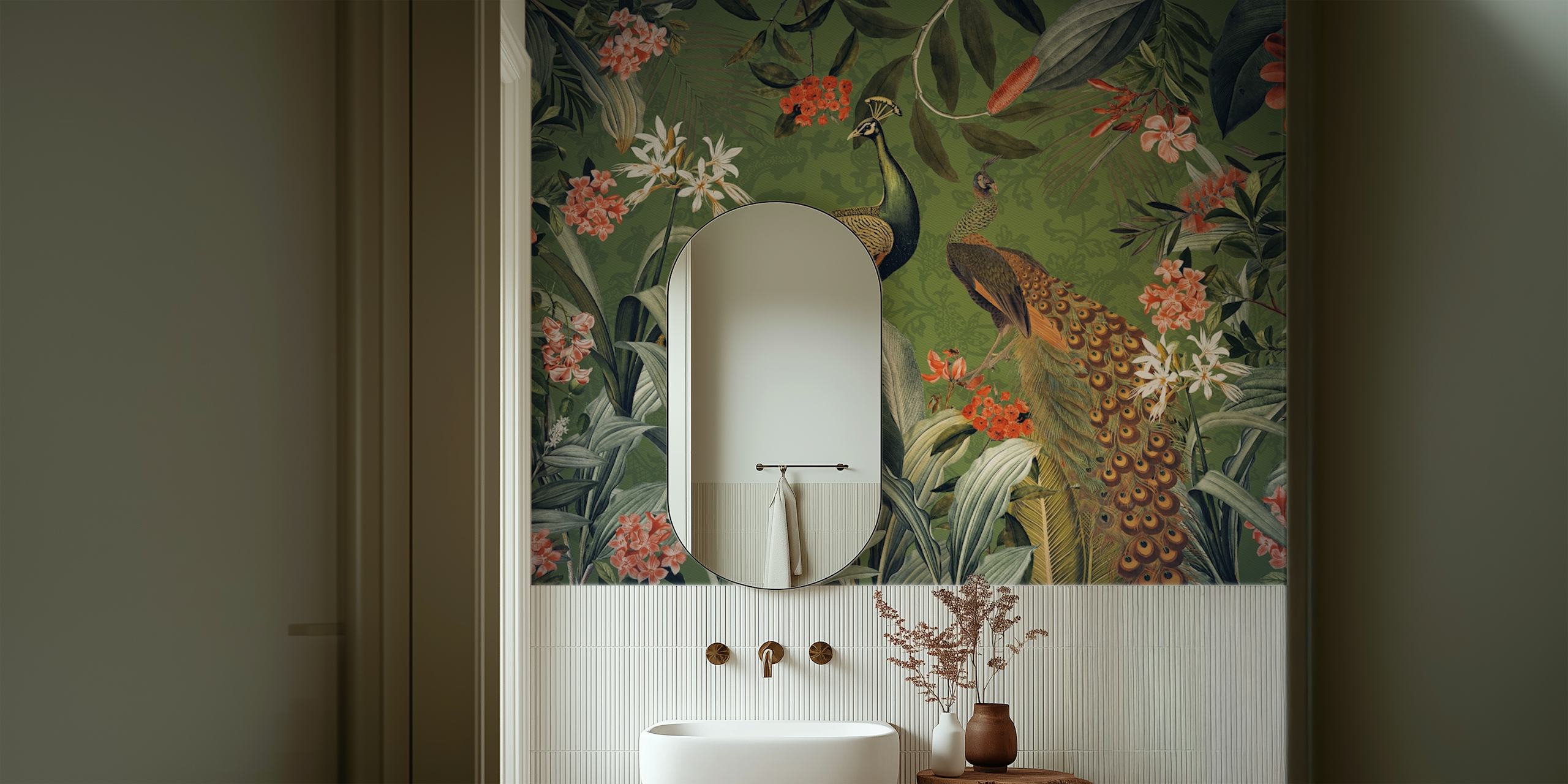 Fototapeta Zelený páv v tropické zahradě