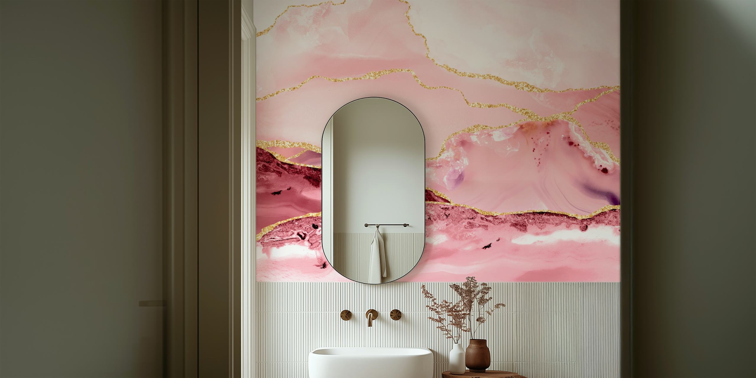 Blush Pink Marble Gold Pattern em um quarto