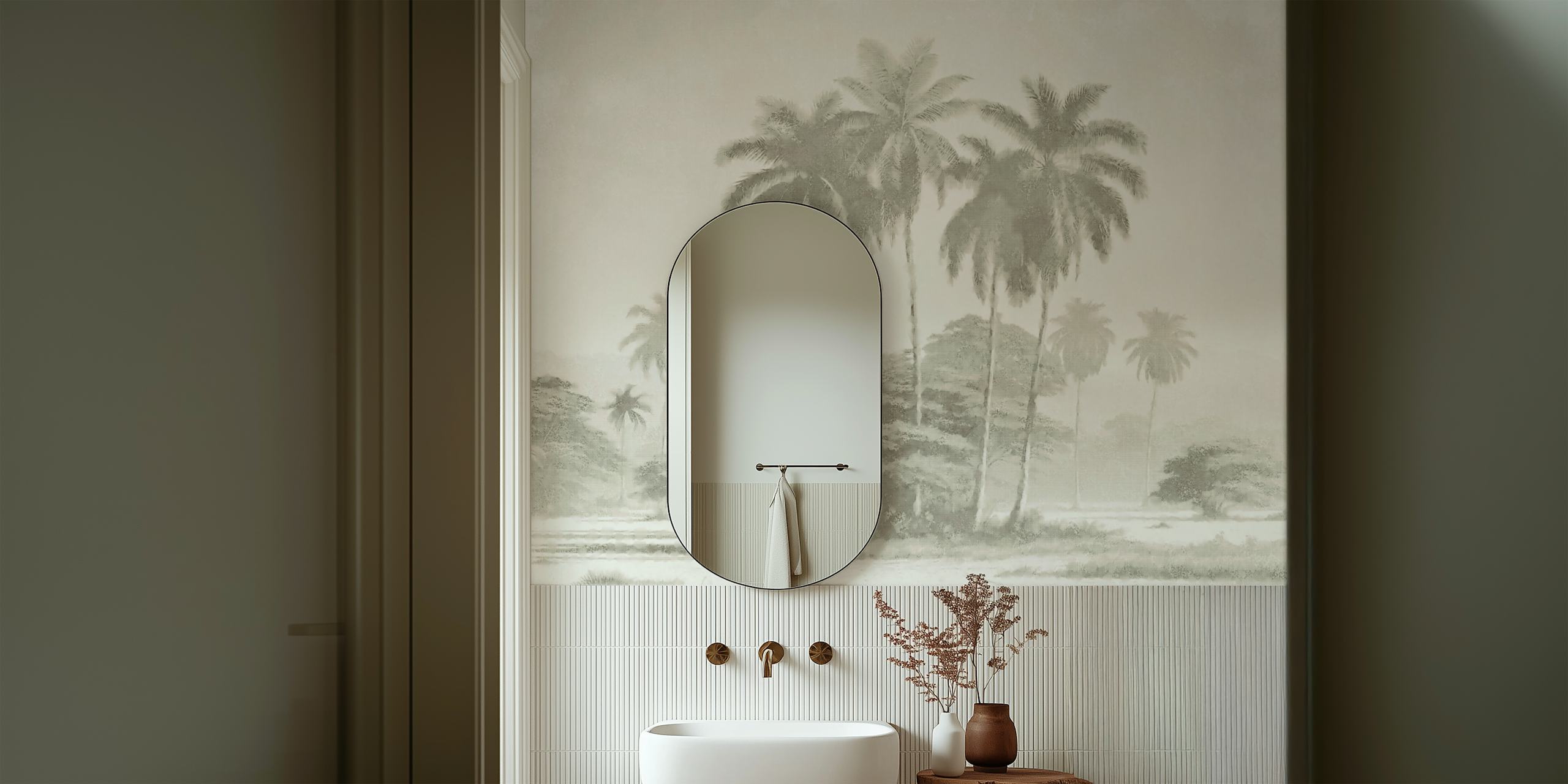 Antique rainforest landscape wallpaper in a room