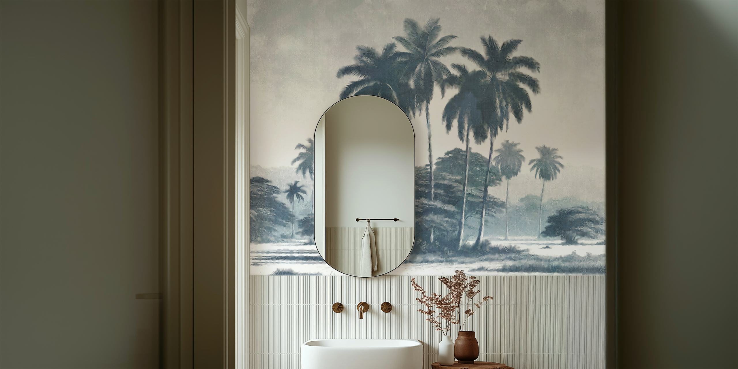 Vintage jungle landscape wallpaper in a room