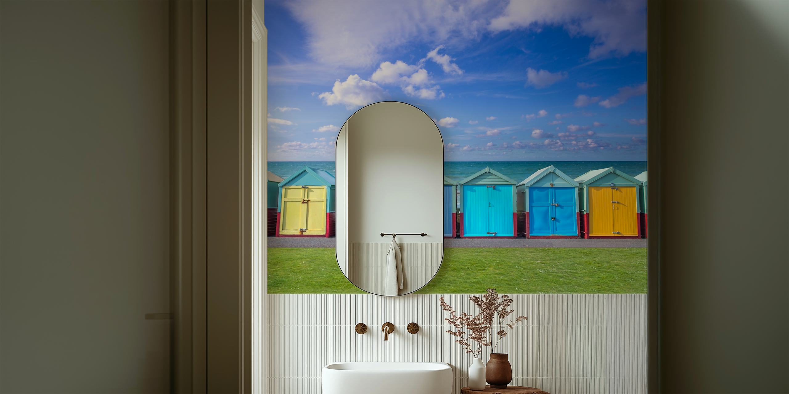 Värikäs Coastal Cabins tapetti huoneessa