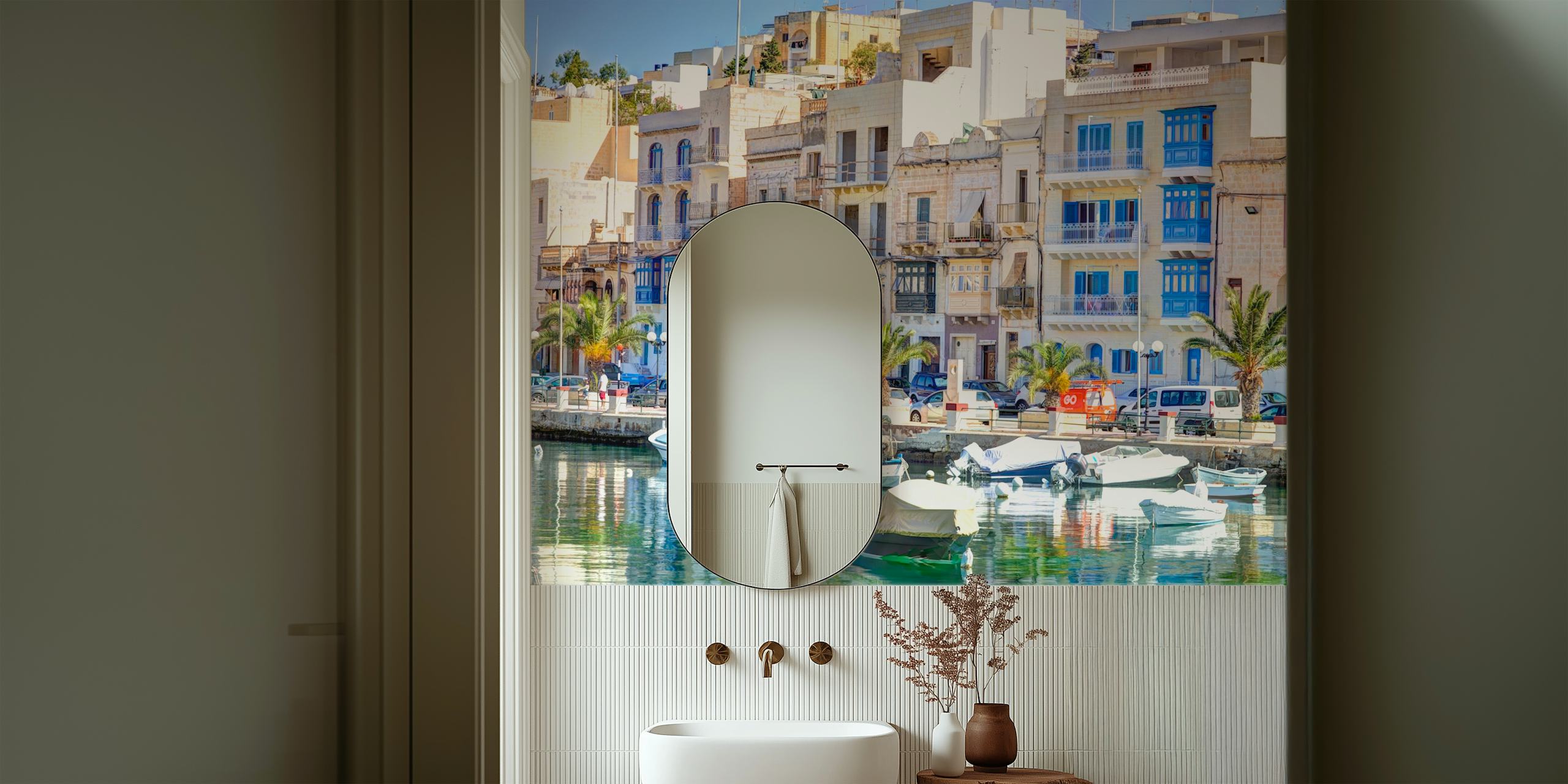 Marina Bliss in Senglea wallpaper in a room