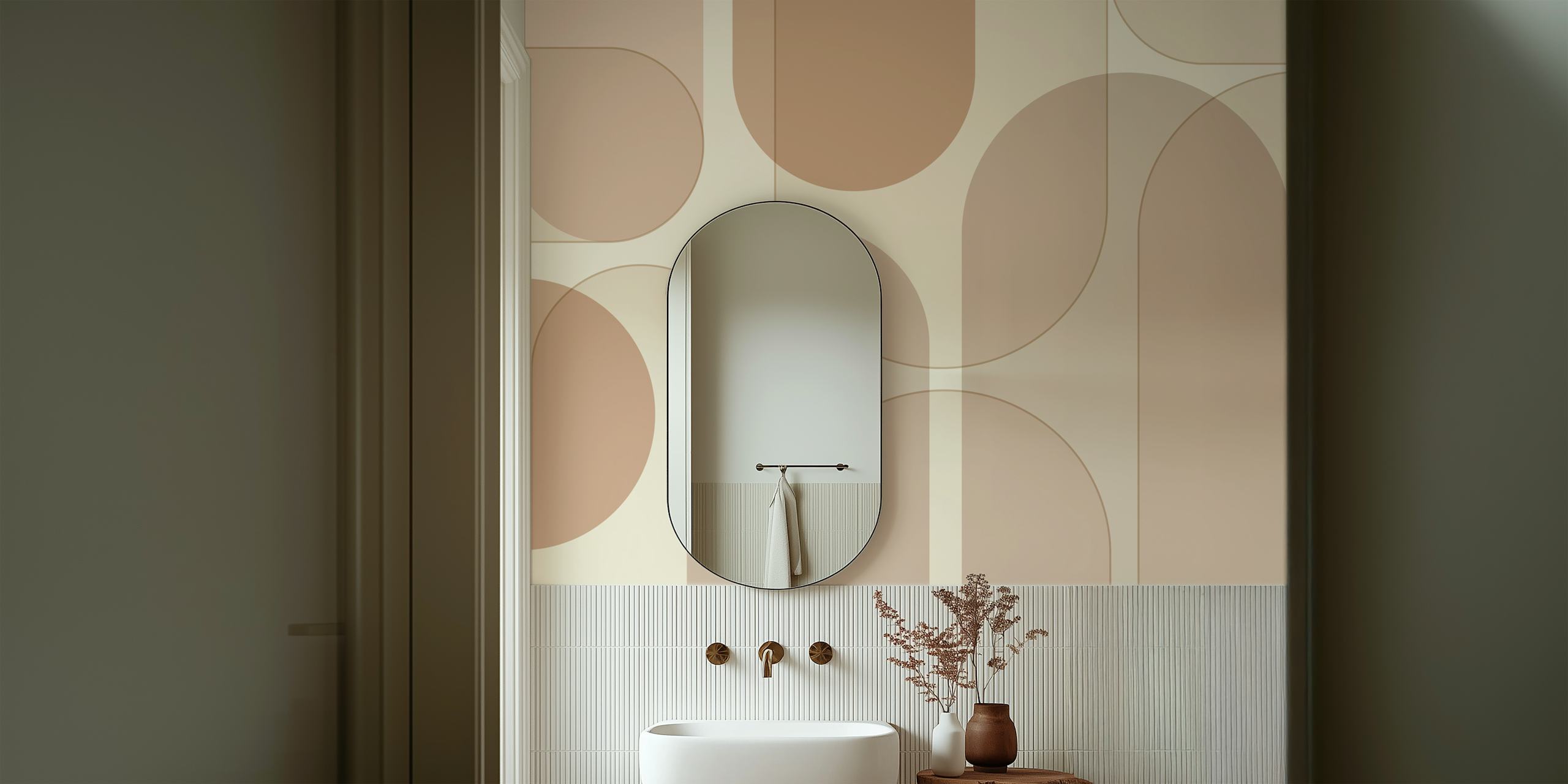 Abstract geometric patterns in soft beige and cream wallpaper