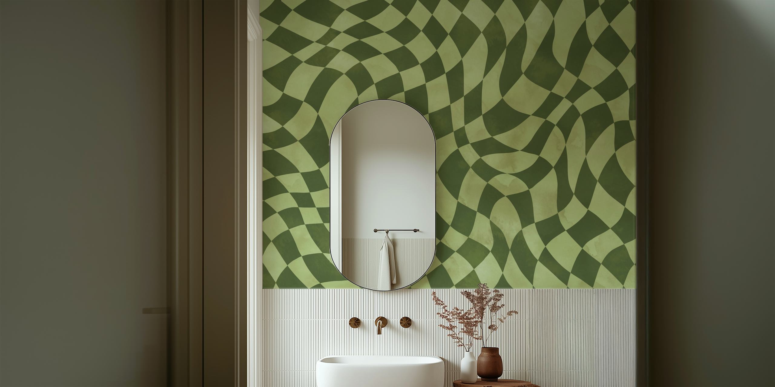 Green wave pattern checker wallpaper