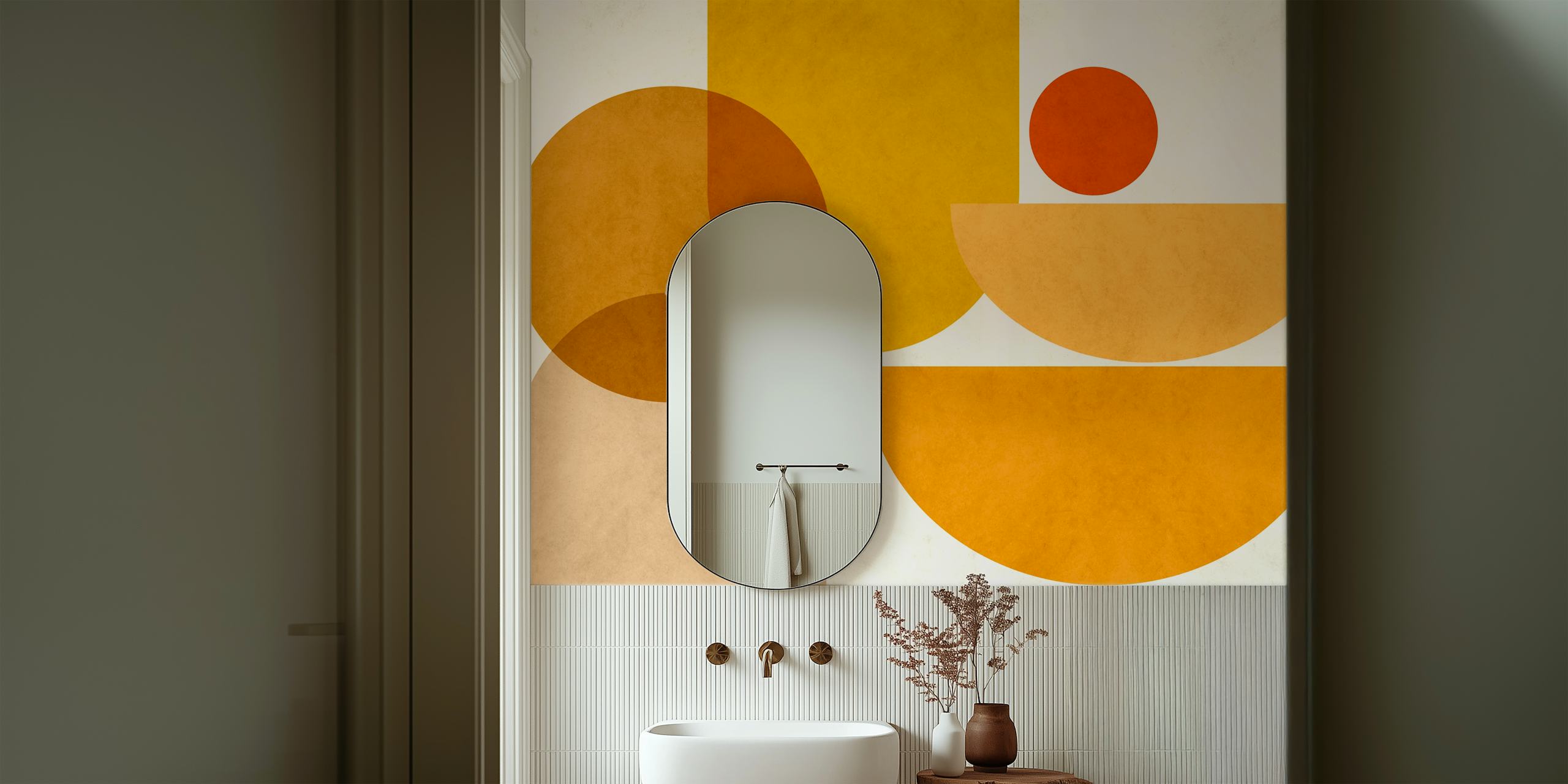 Abstract geometric shapes in yellow, beige, and orange wallpaper