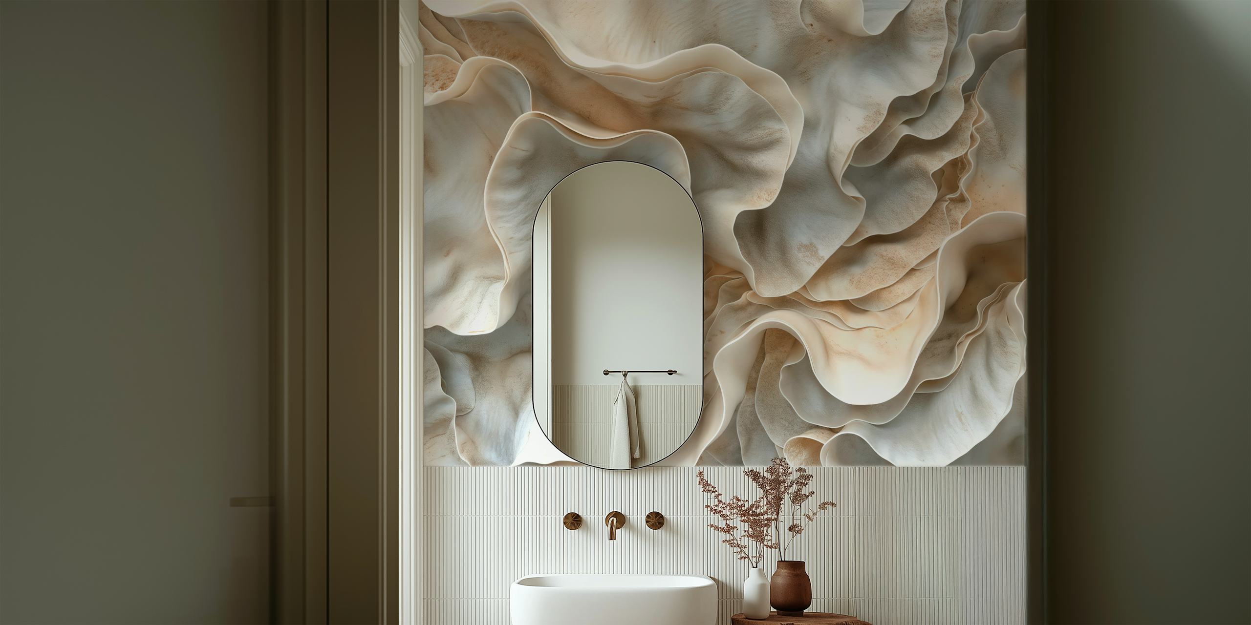 Organic 3D Sculpture Ivory White papel de parede em um quarto