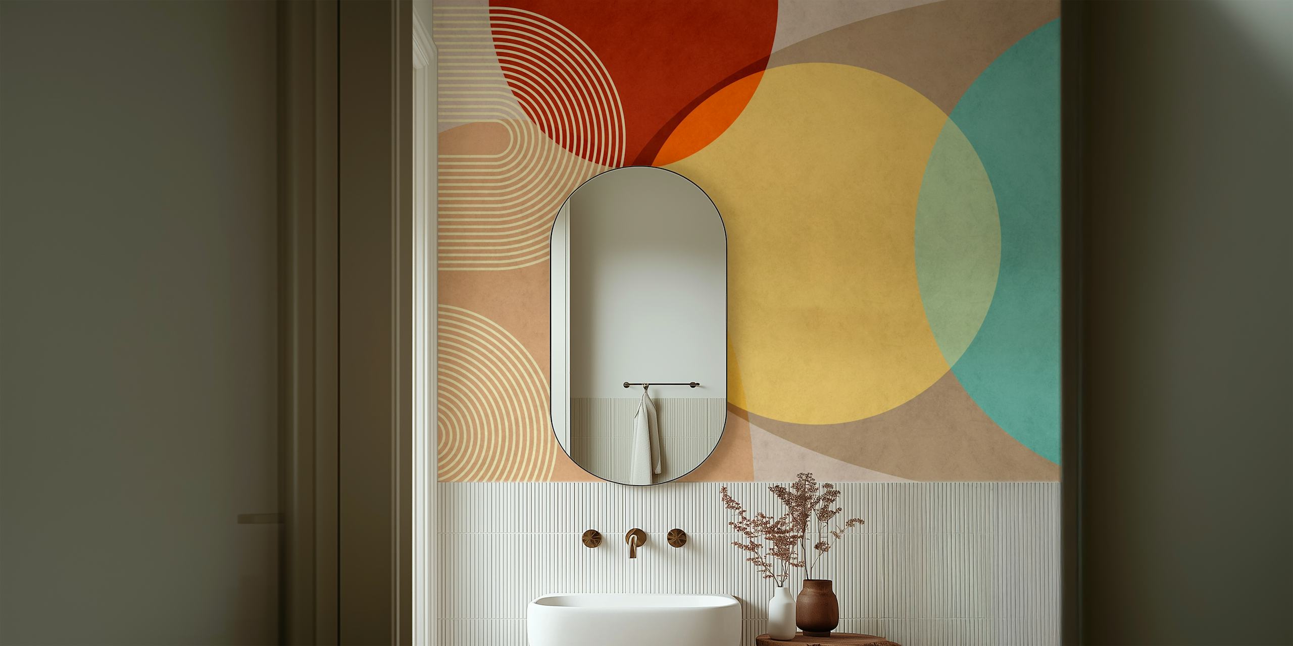 carta da parati Mid Century Modern Abstract Rounded in una stanza