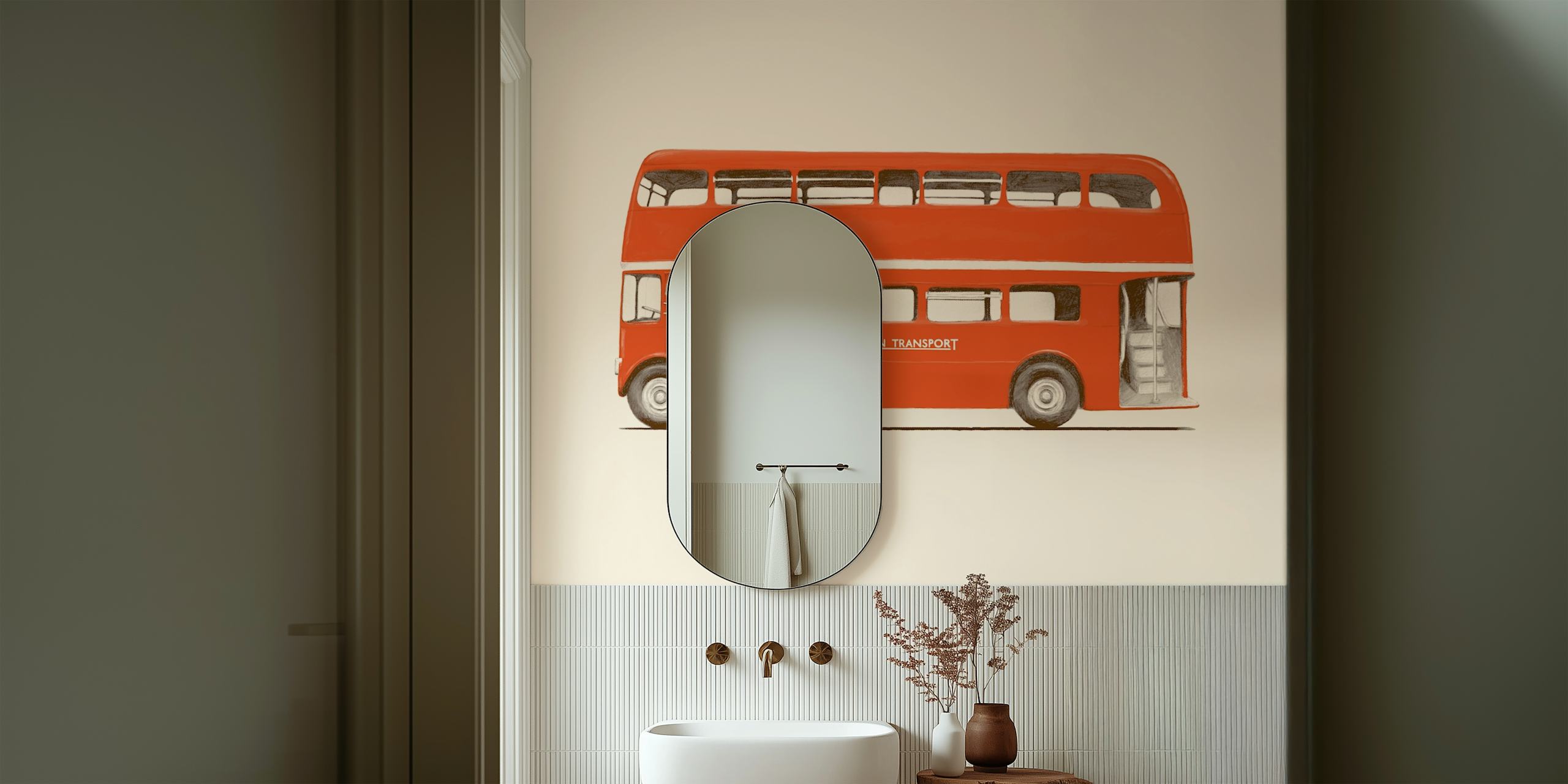 Red double-decker London bus illustration wallpaper