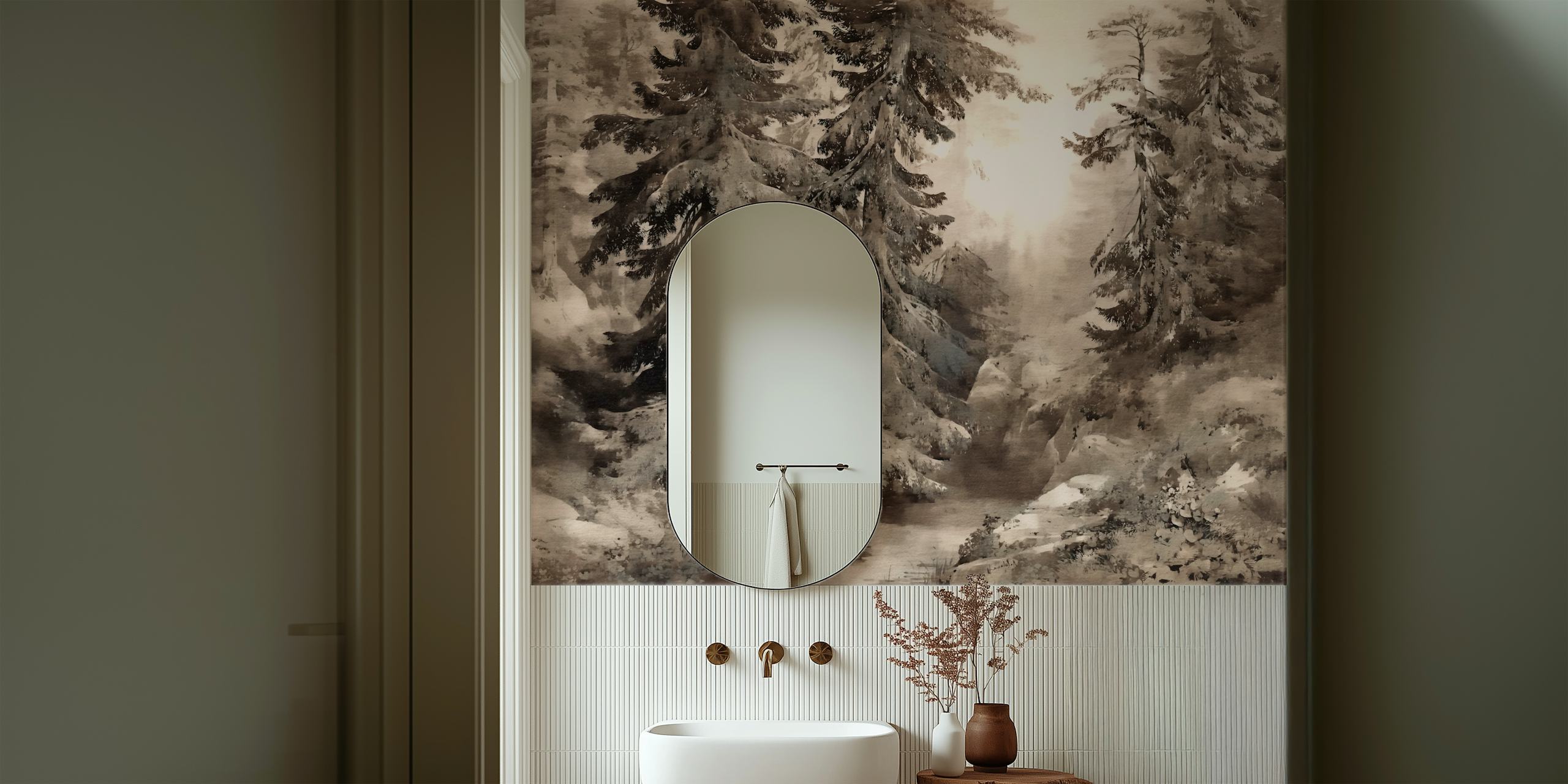 Tranquil mountain wallpaper in a cozy room