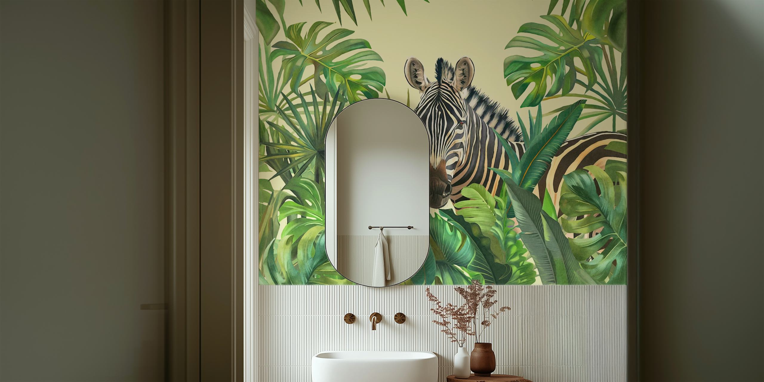 Tropical Jungle Zebra Adventure Tapete in einem Raum