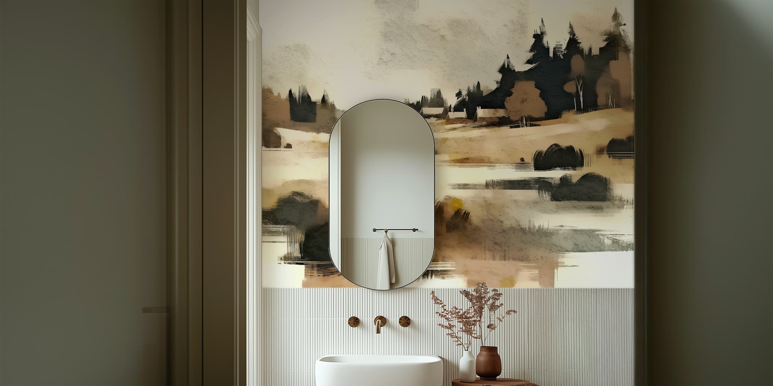 Autumn Lakeside Tranquility Tapete in einem Zimmer