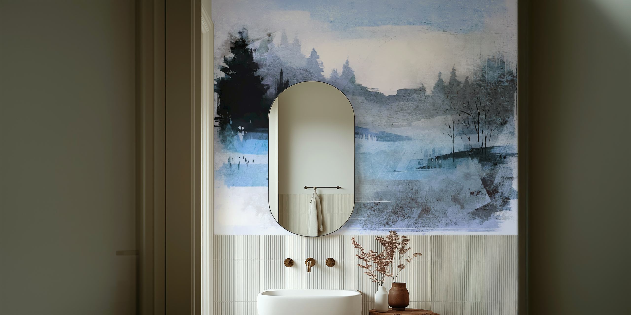 Abstract blue and gray forest landscape wallpaper