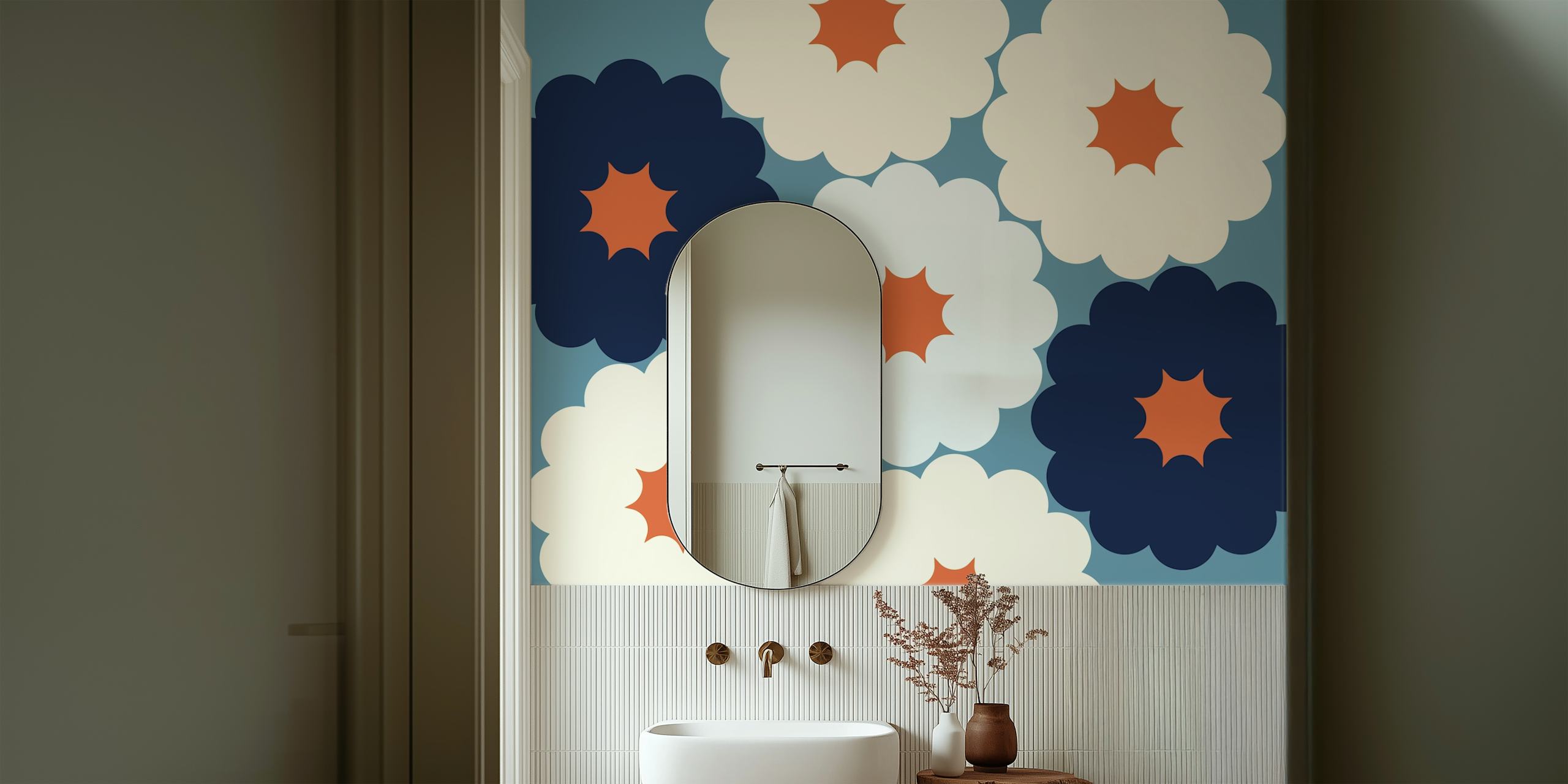 Modern floral shapes wallpaper in a room