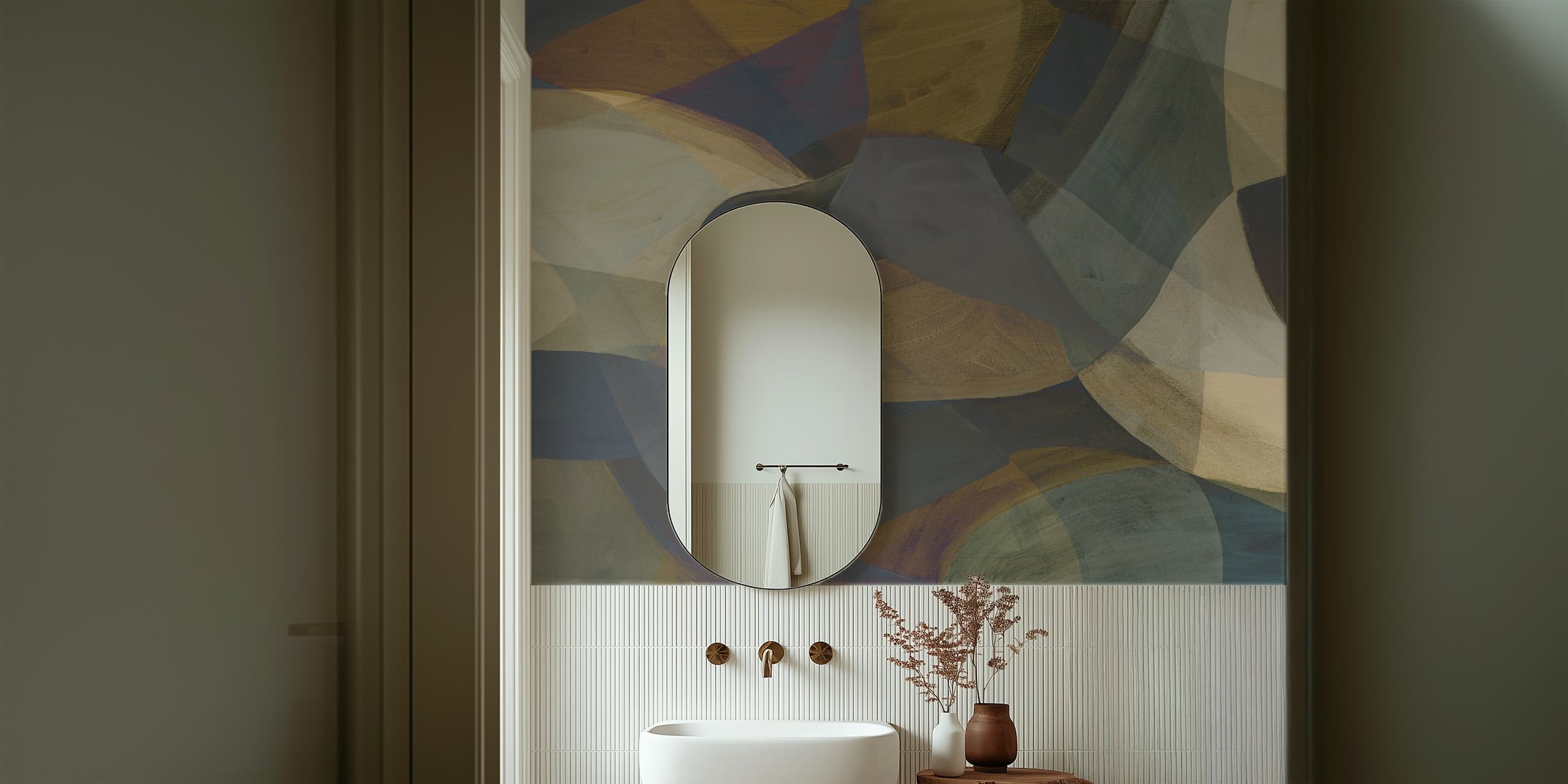 Pastel shapes wallpaper displayed in a room