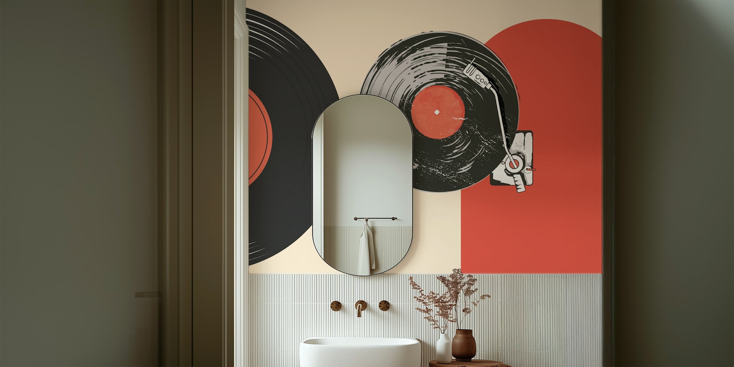 Retro Vinyl Groove wallpaper design in a room